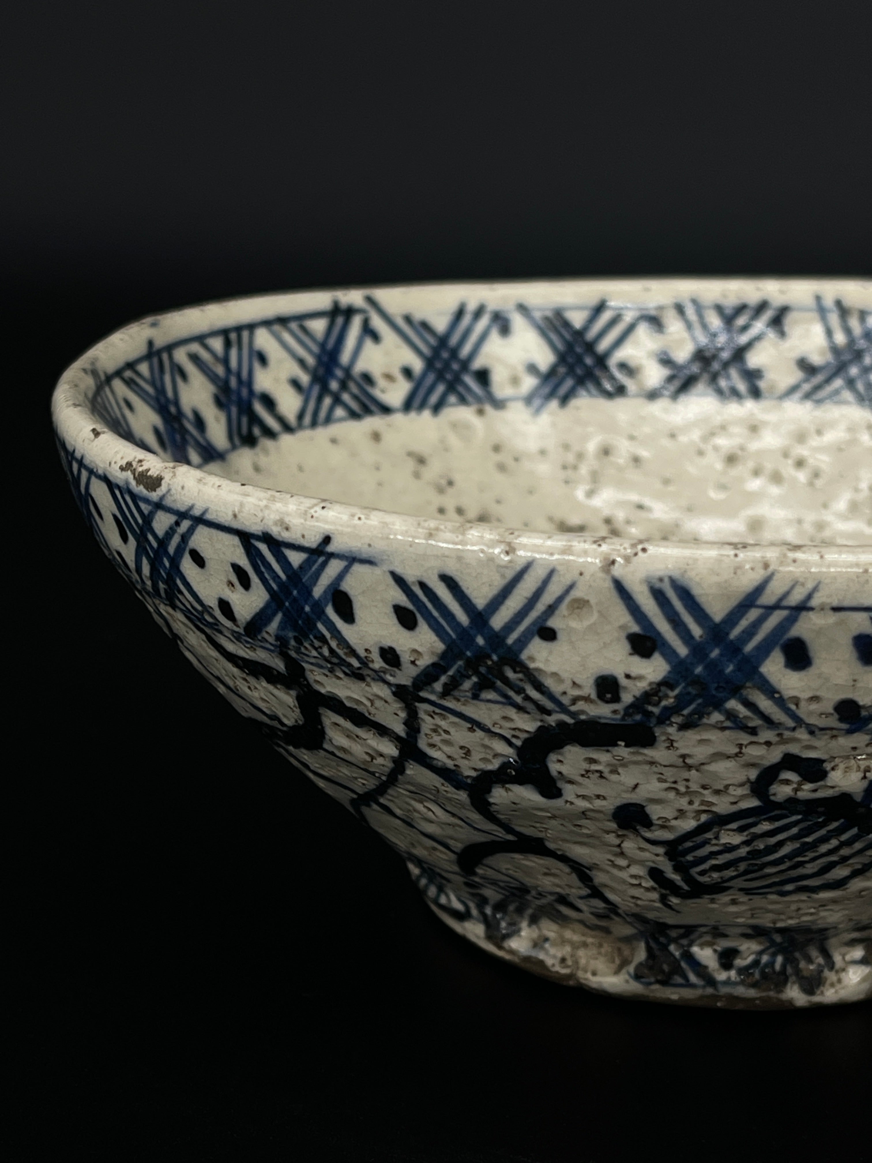 Antique Japanese Blue & White Bowl with Rich Textural Design