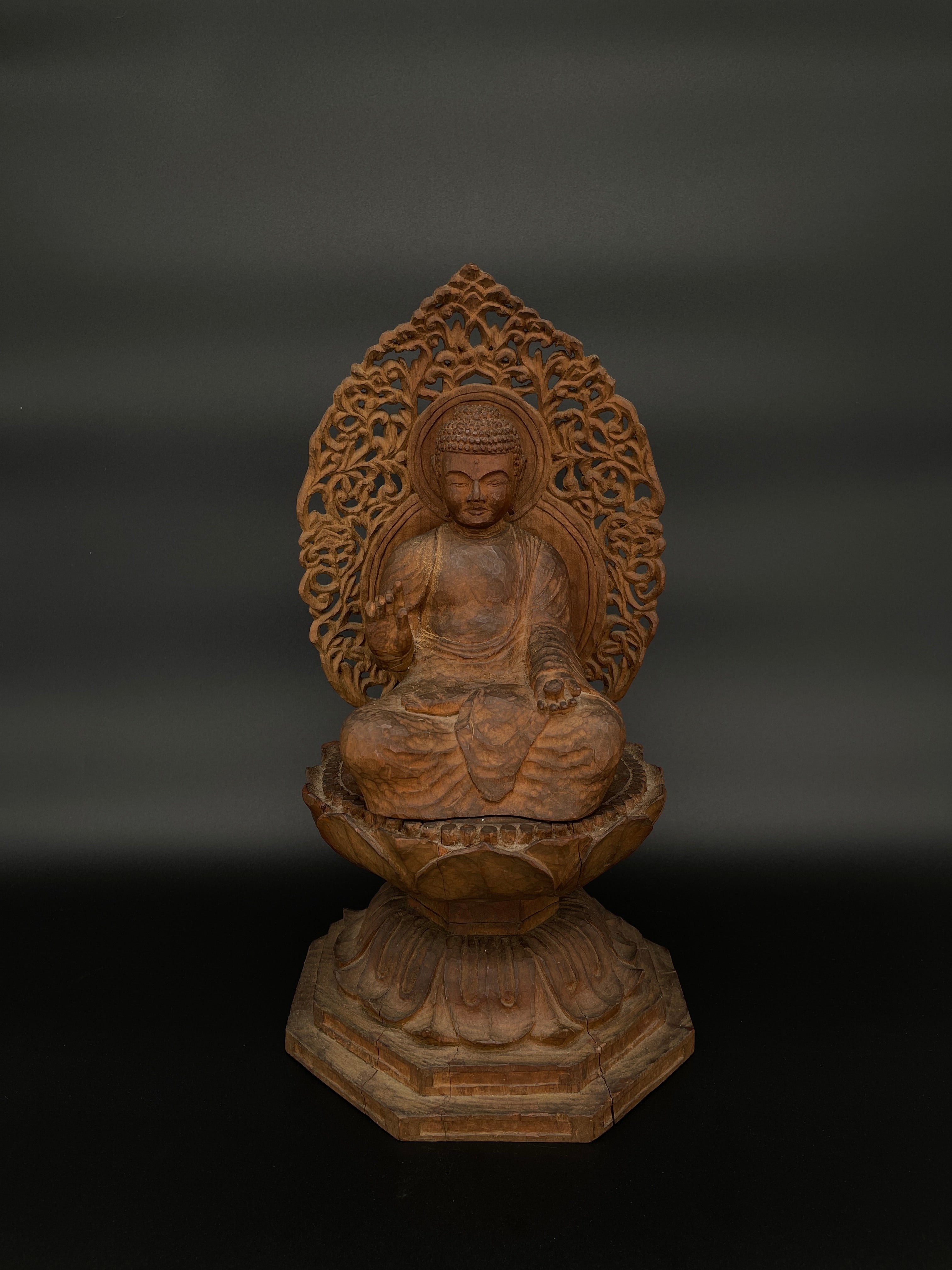Vintage Japanese Seated Buddha - Carved Wood | 1950's