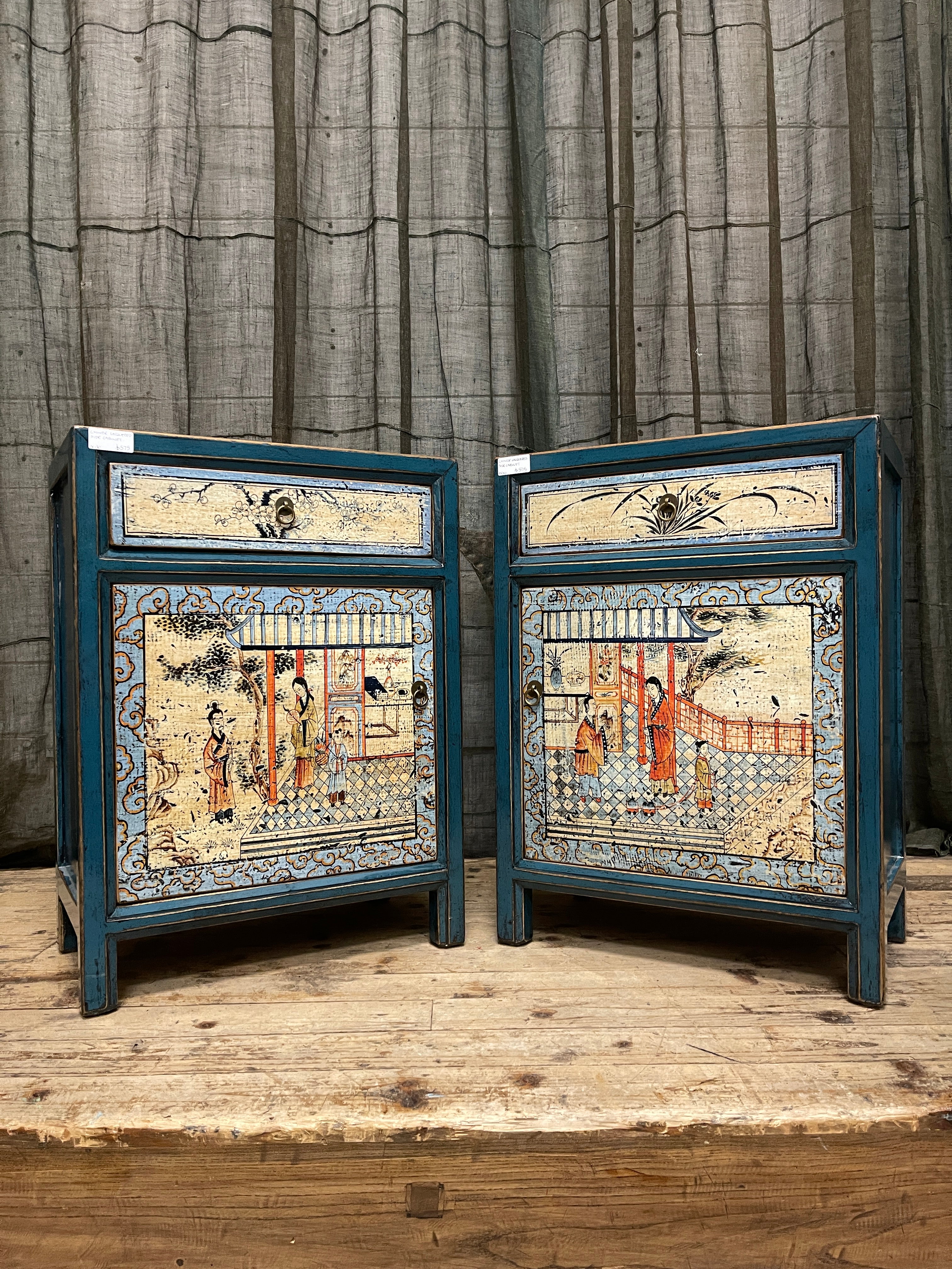 Chinese Blue Lacquered Side Cabinet