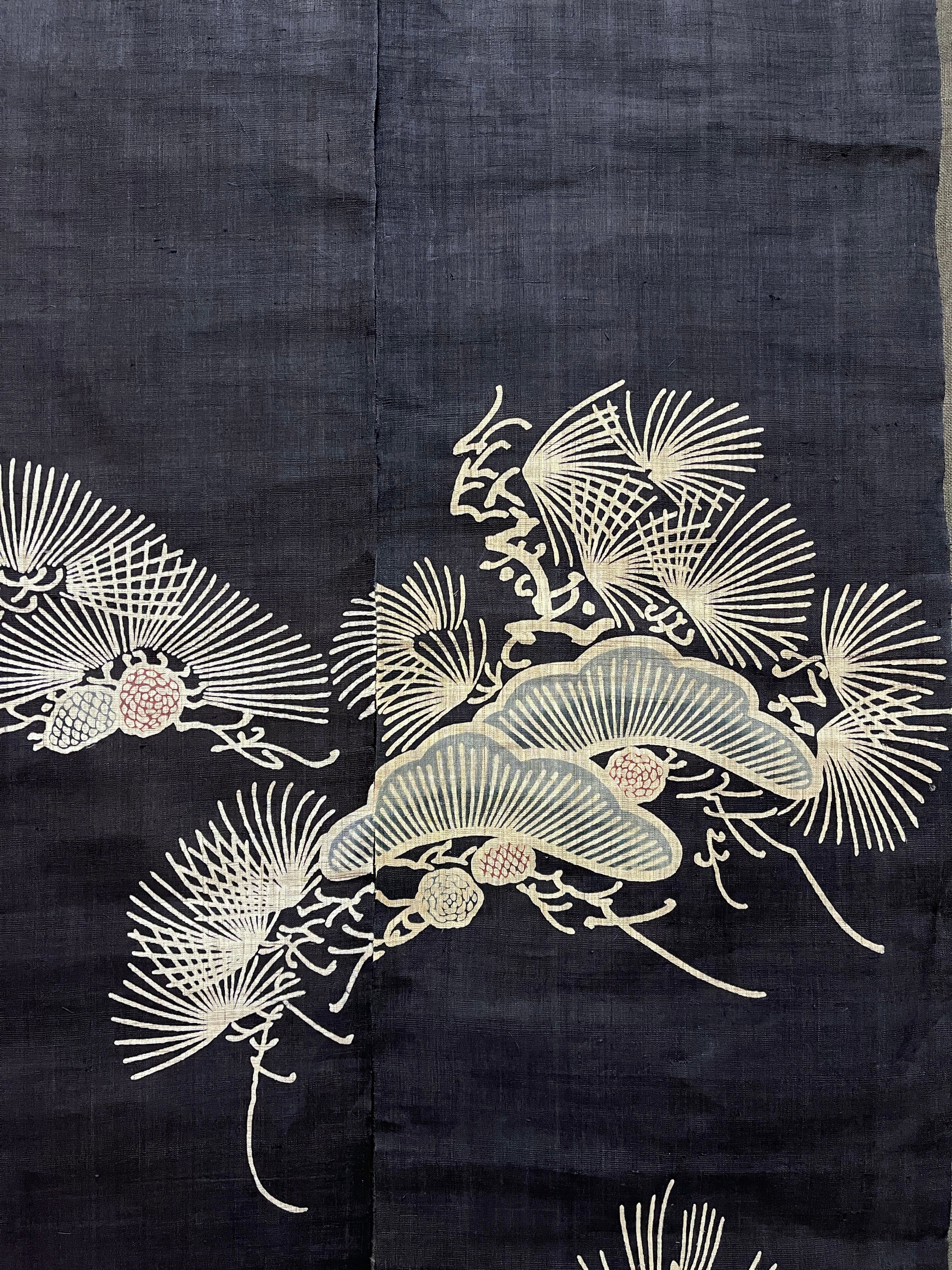 Vintage Japanese Hemp Noren, Panelled Curtain