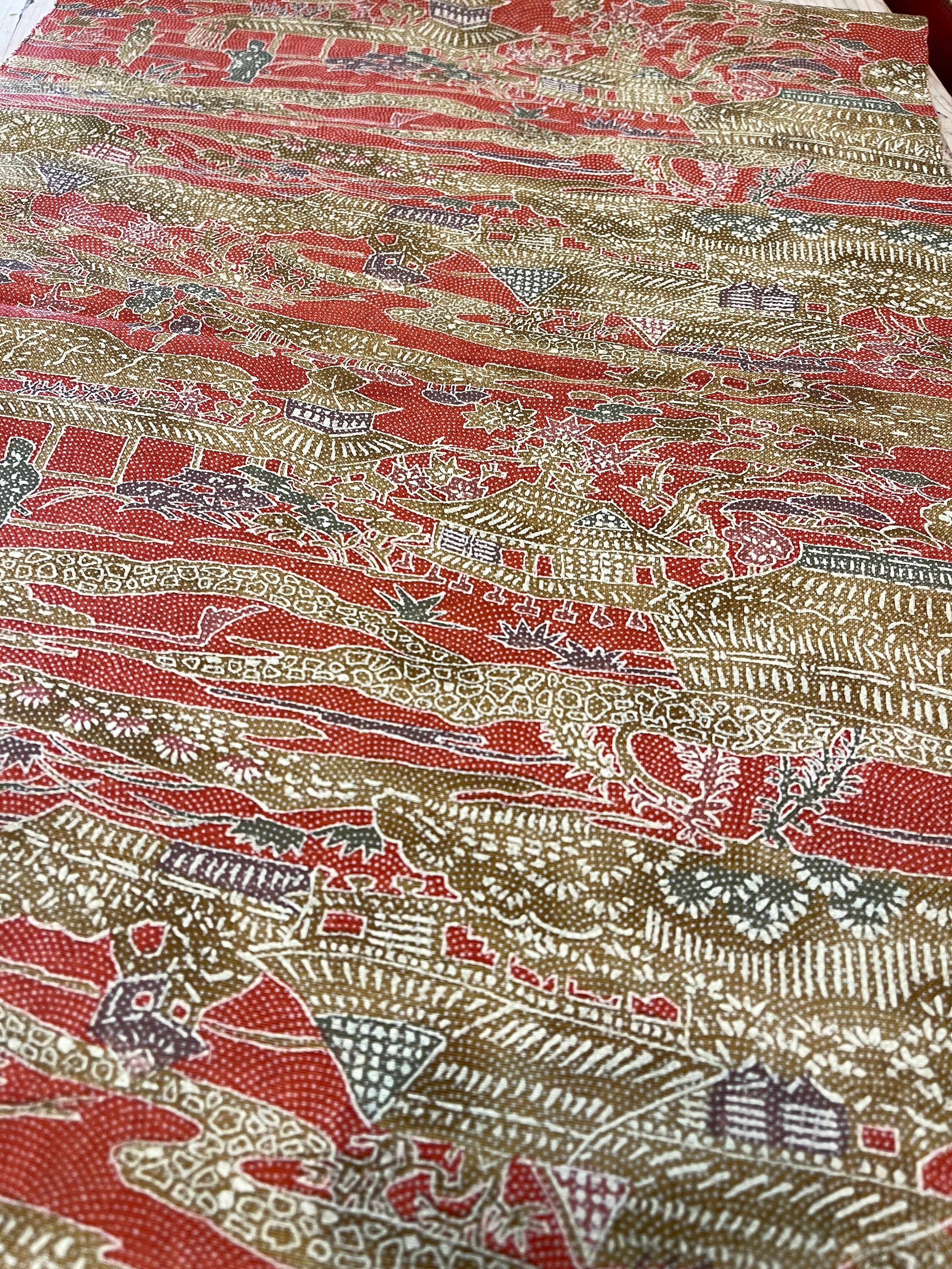 Japanese Silk Fabric Village Scenery