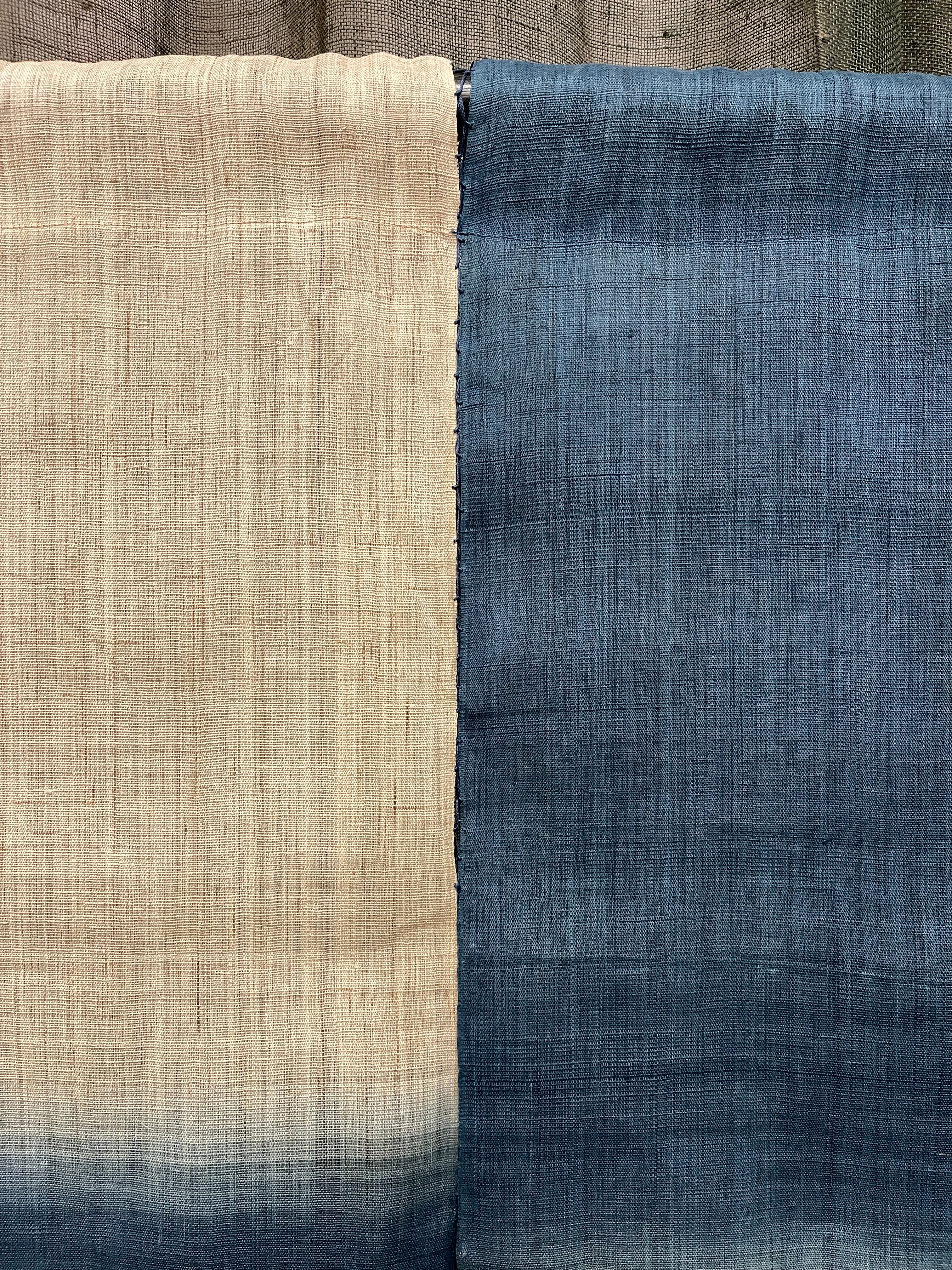 Vintage Japanese Hemp Noren, Panelled Curtain