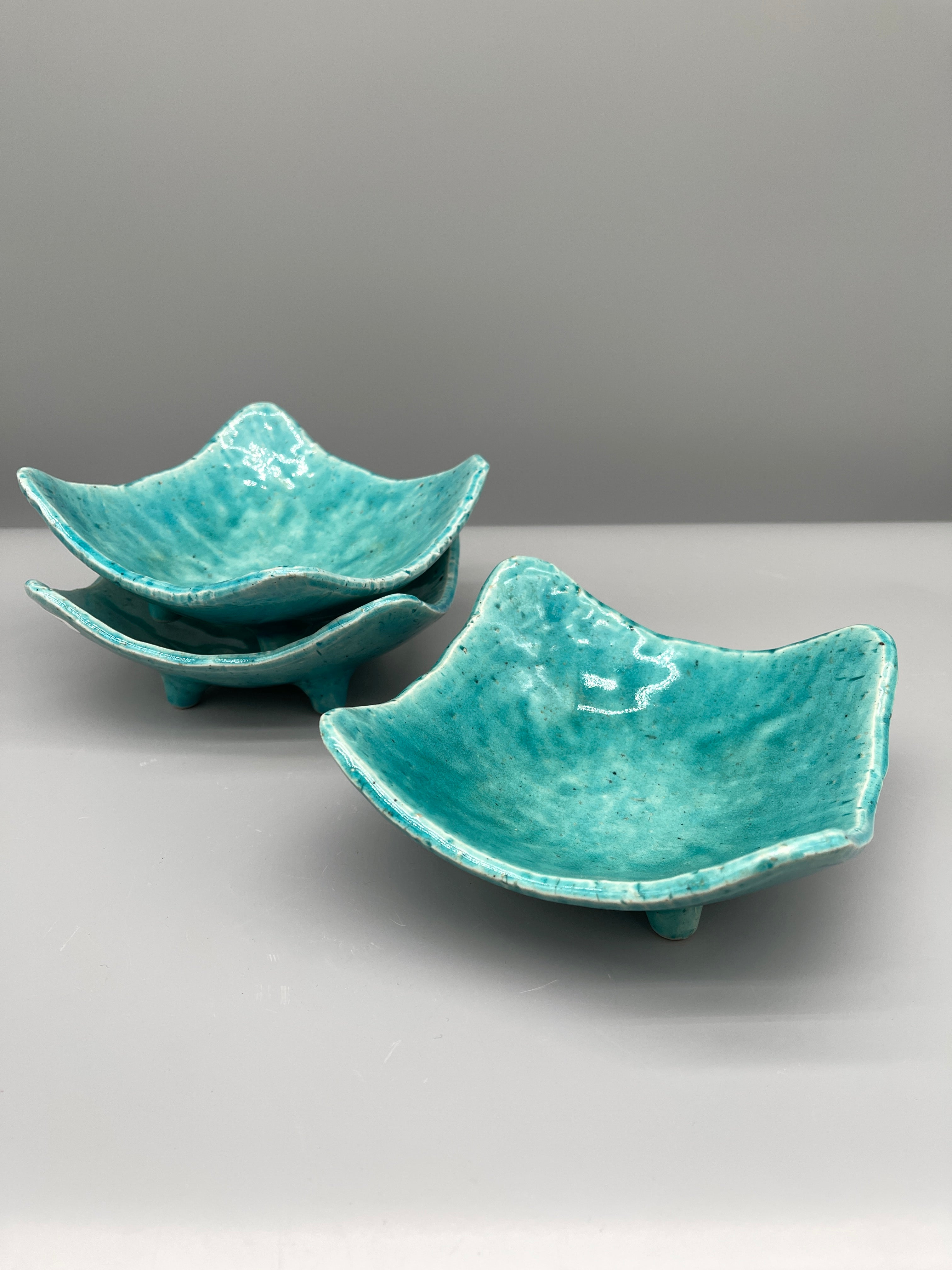 Square Vintage Japanese Side Plates - Turquoise Blue