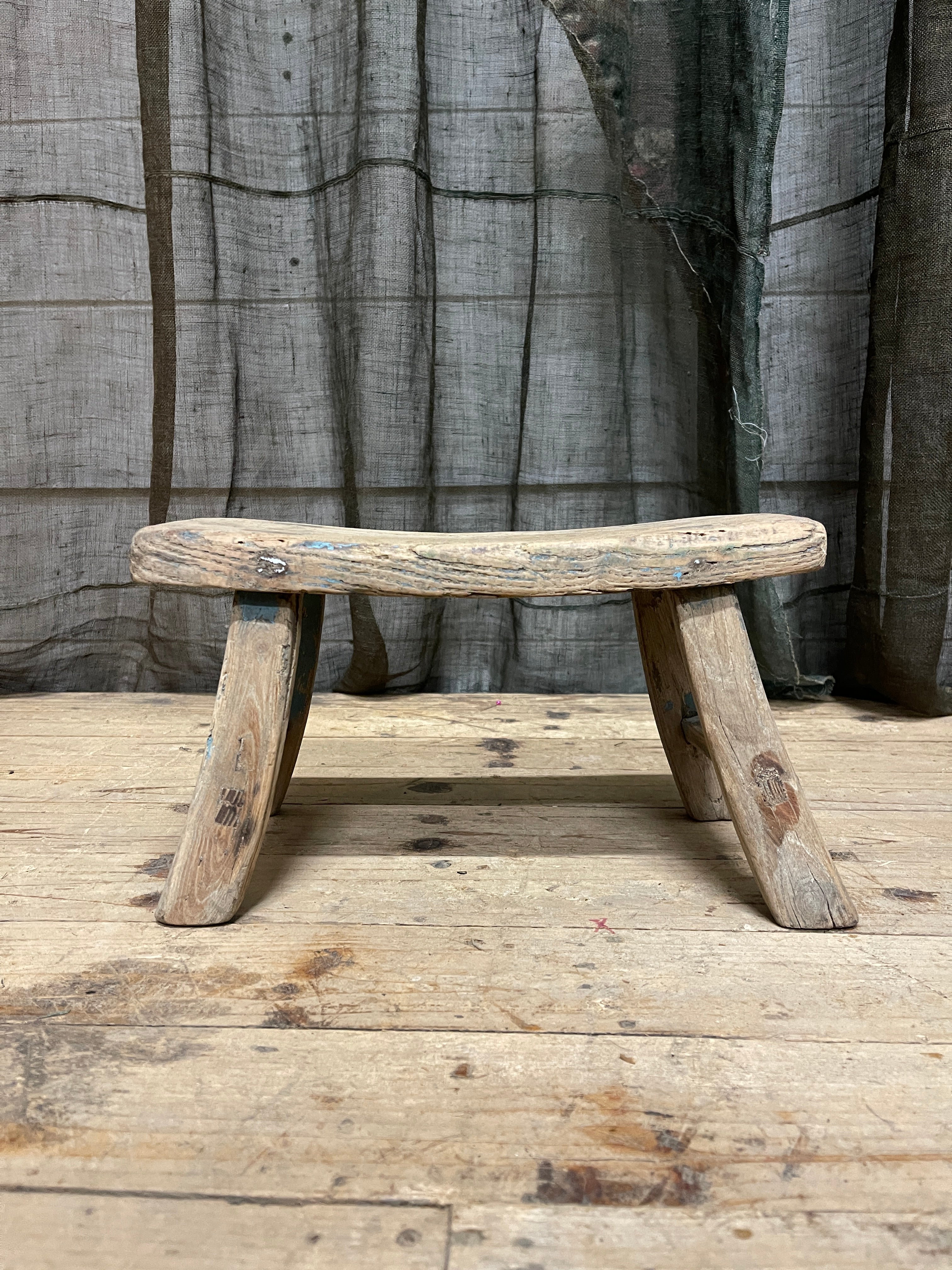 Mini Antique Chinese Provincial Stool, Elm