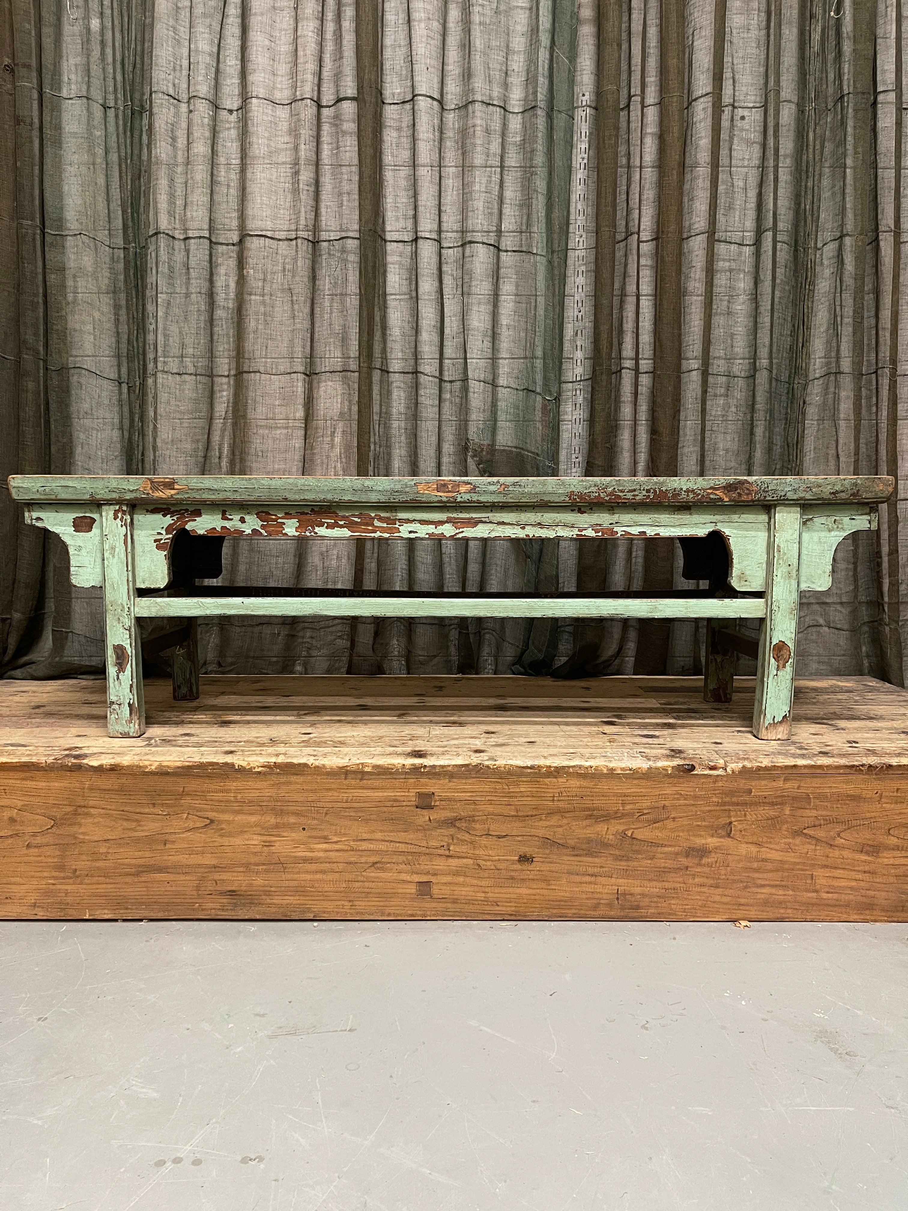 Antique Chinese Painted Bench, Elm