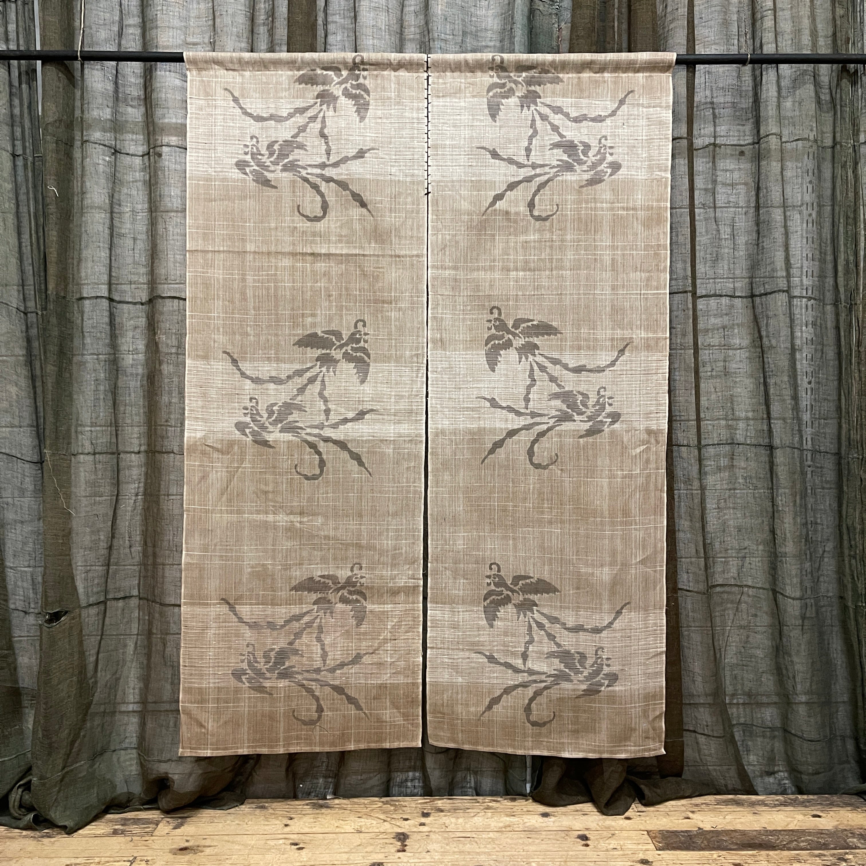 Vintage Hemp Japanese Noren, Panelled Curtain