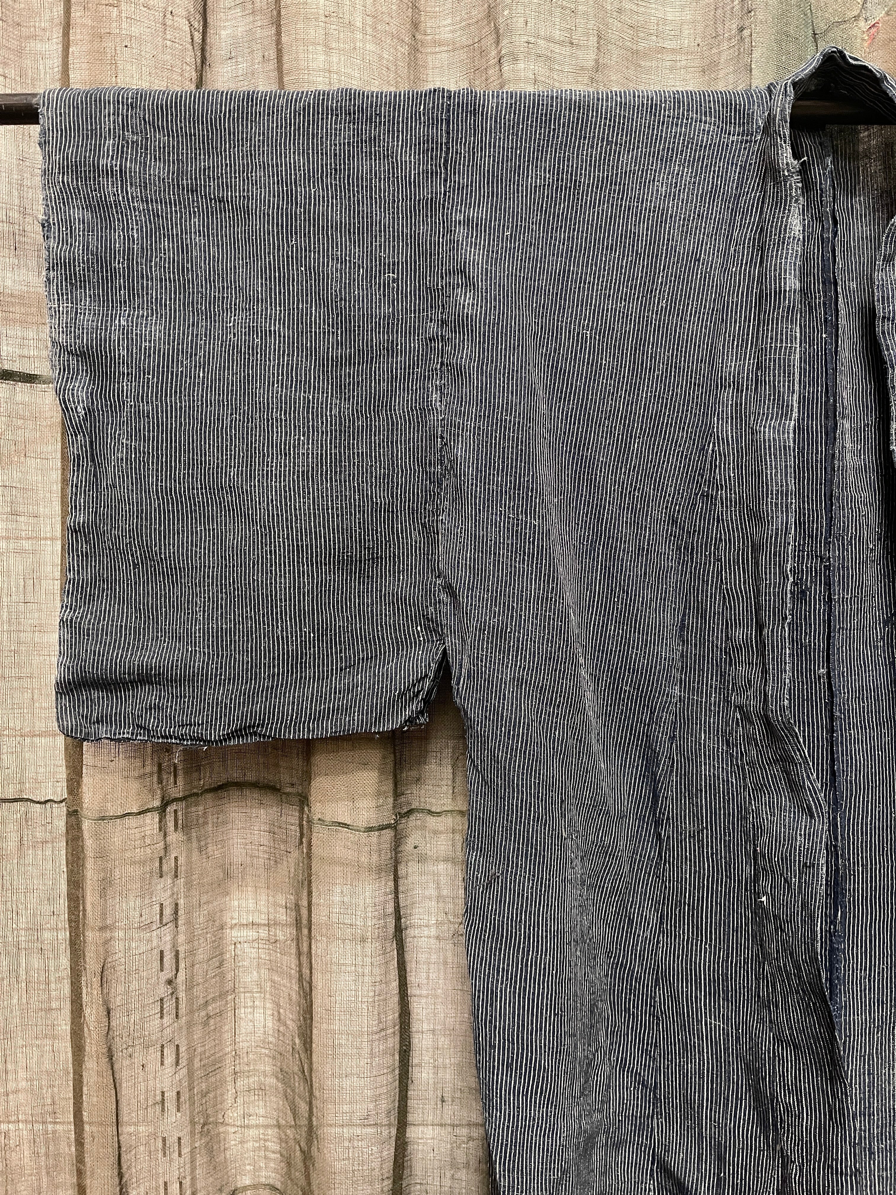 Antique Japanese hemp Kimono - Indigo Pinstripe - Men's