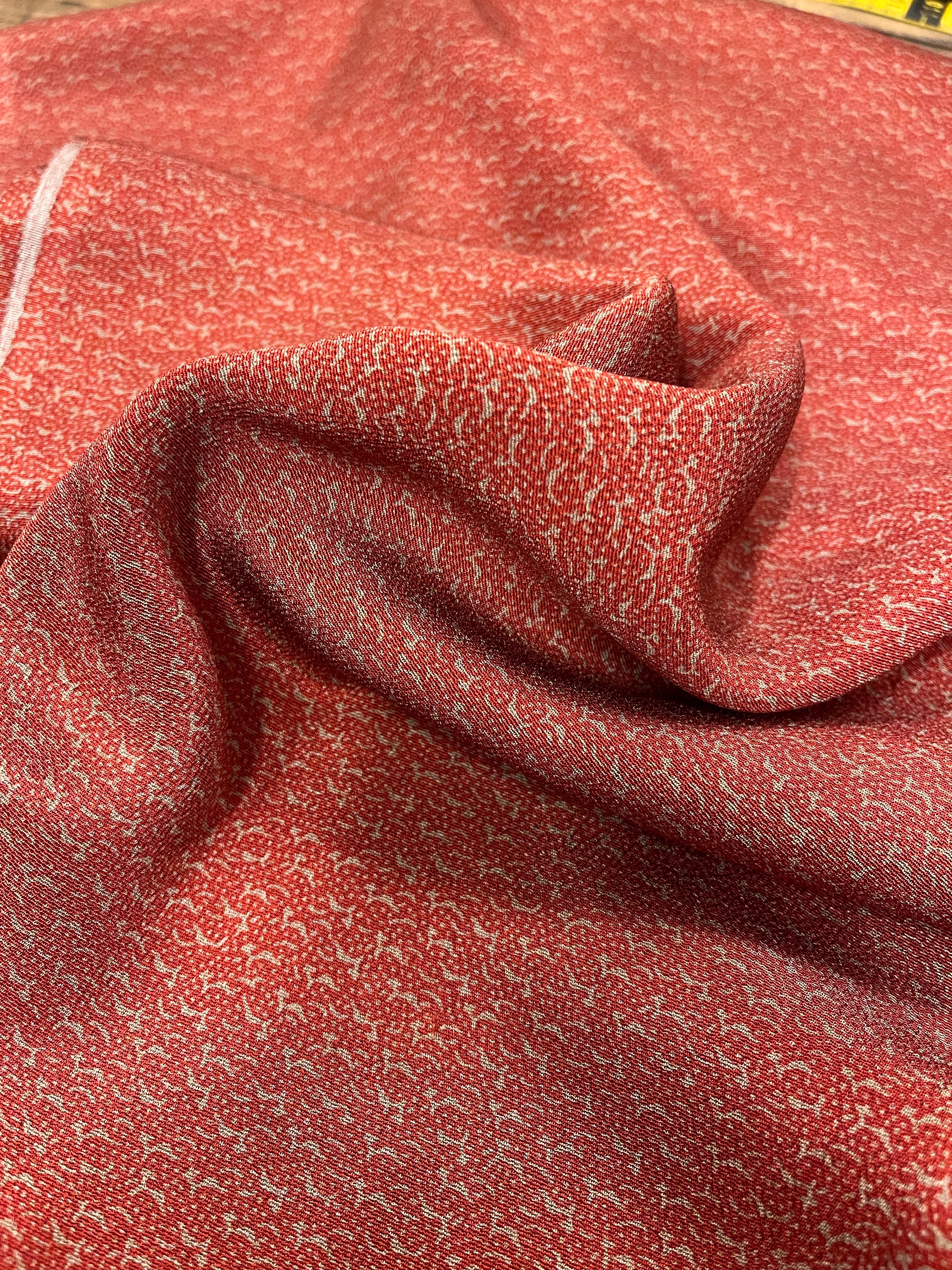 Japanese Silk Fabric, Deep Red with Grey Spots