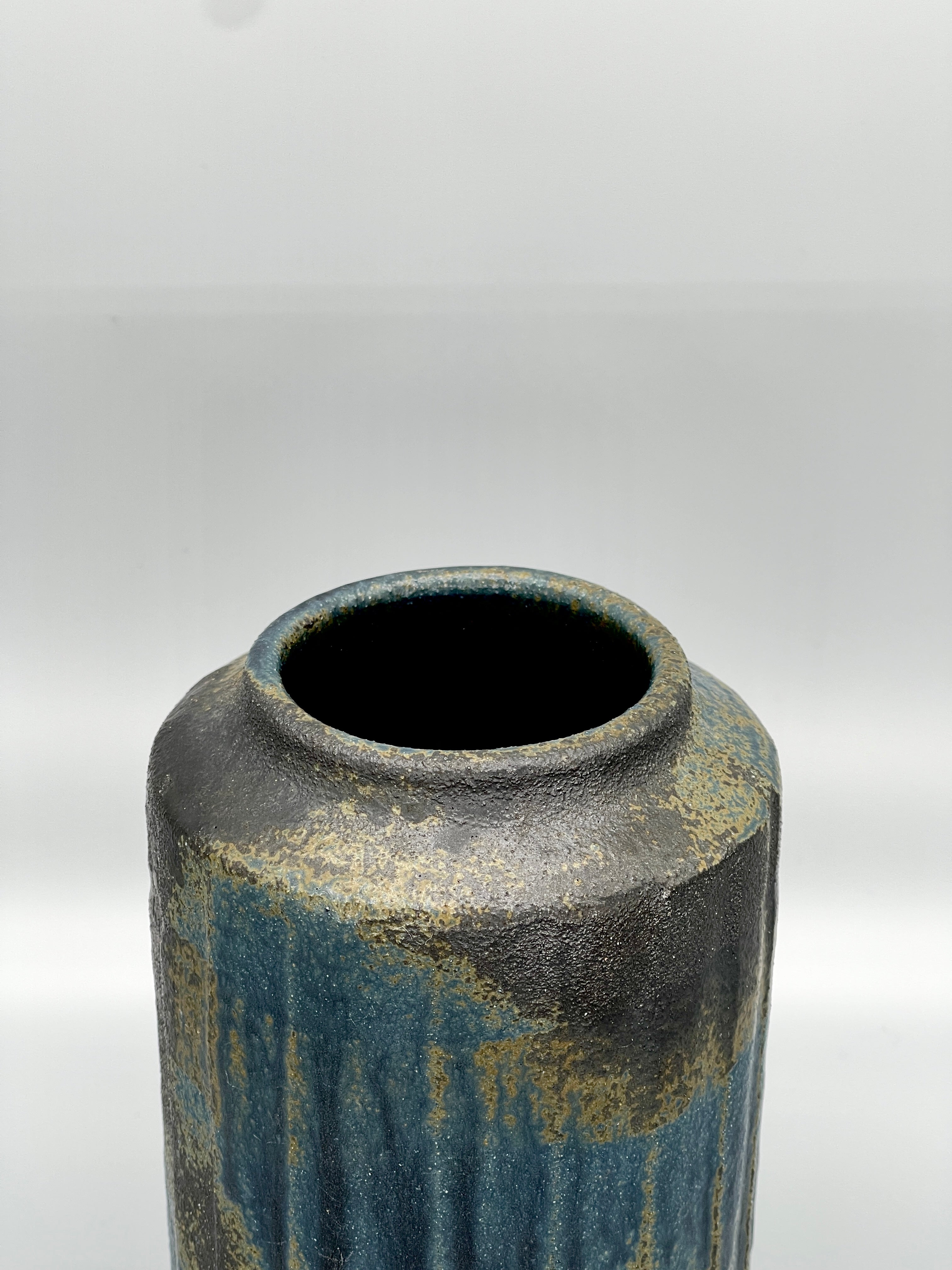 Vintage Japanese Ikebana Vase - Dark Blue & Green Glaze