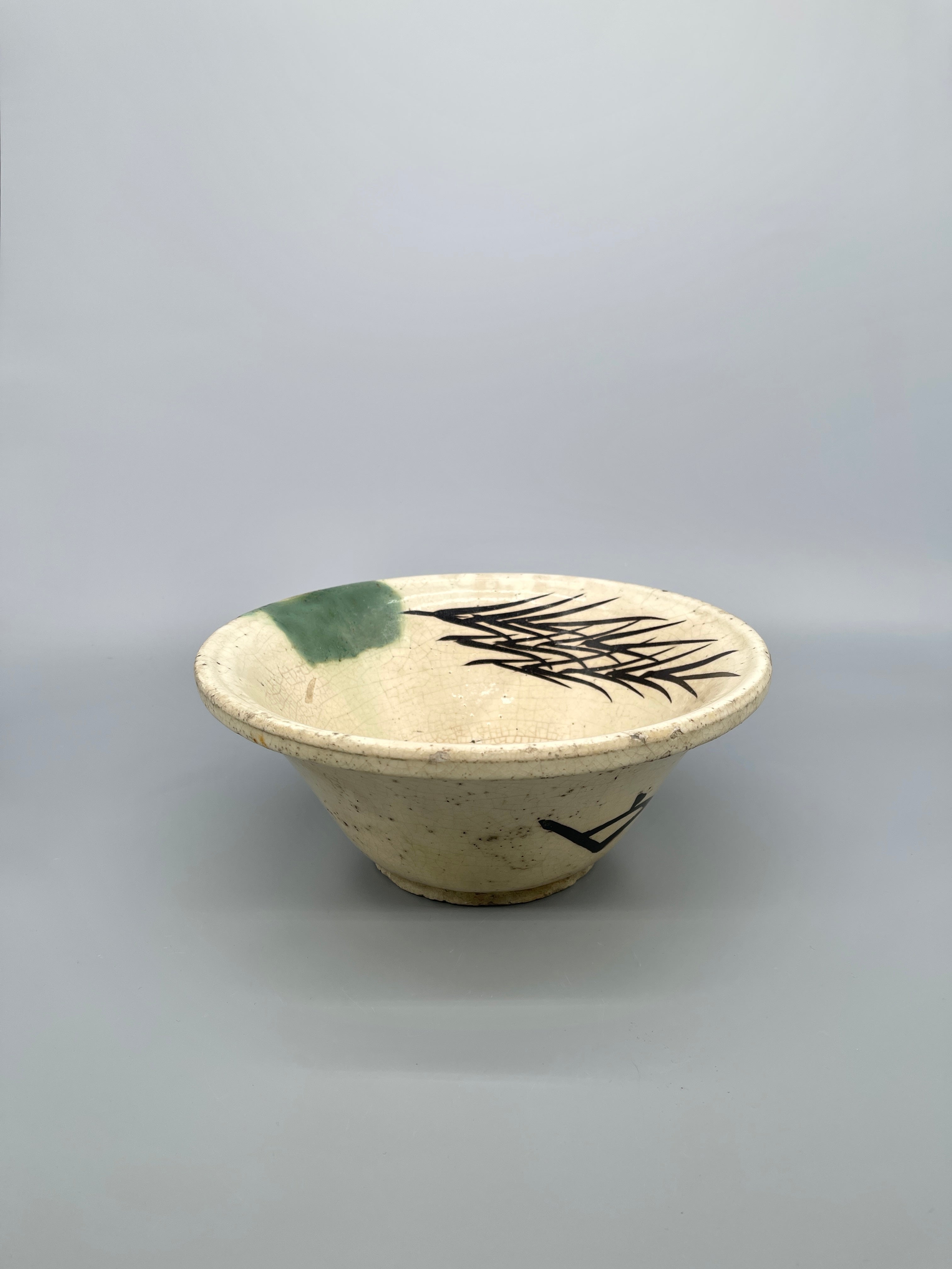 Antique Japanese Deep Bowl, Oribe Glaze