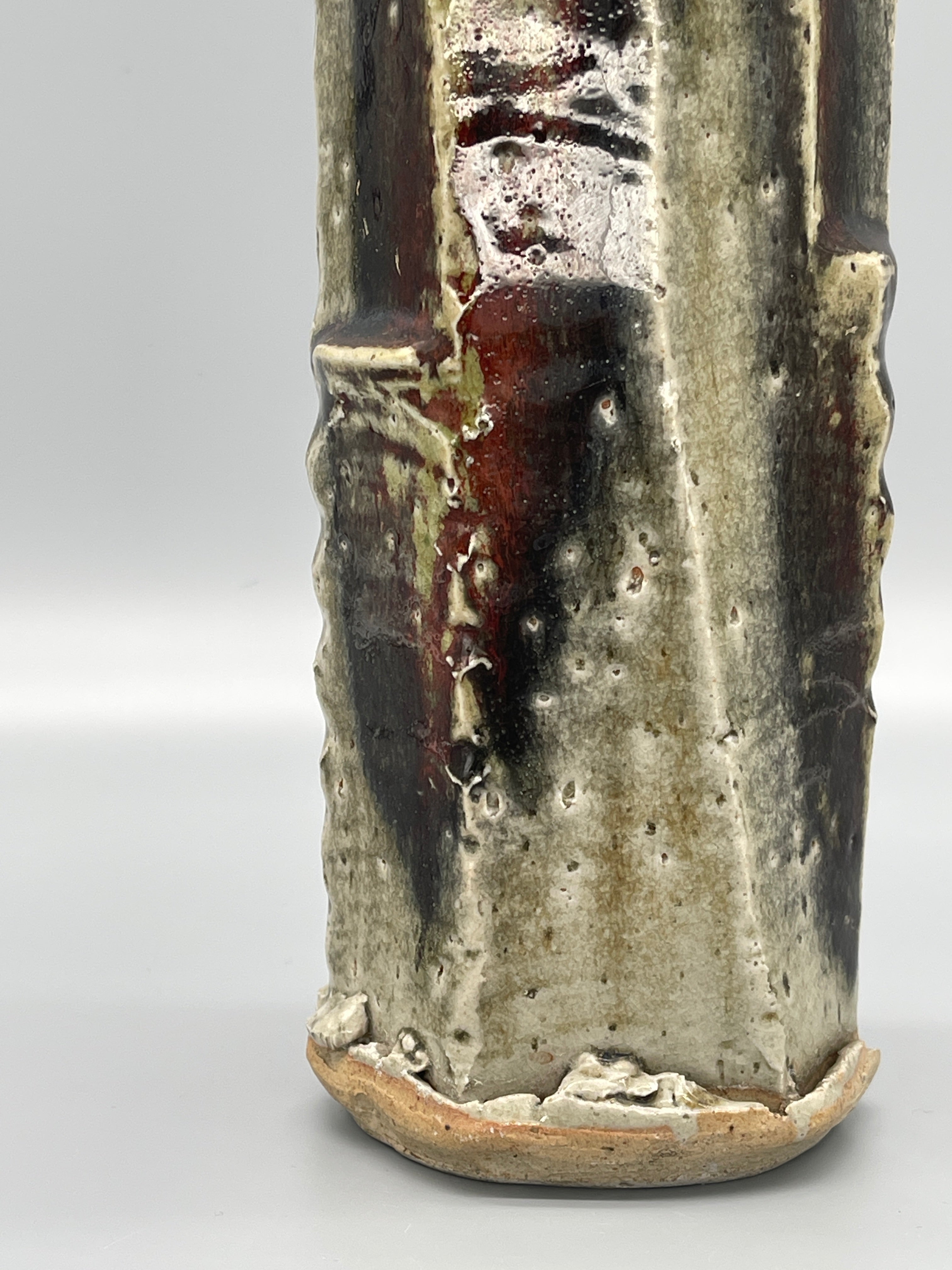Vintage Japanese Ikebana Vase - Rough Brown & Grey Glaze