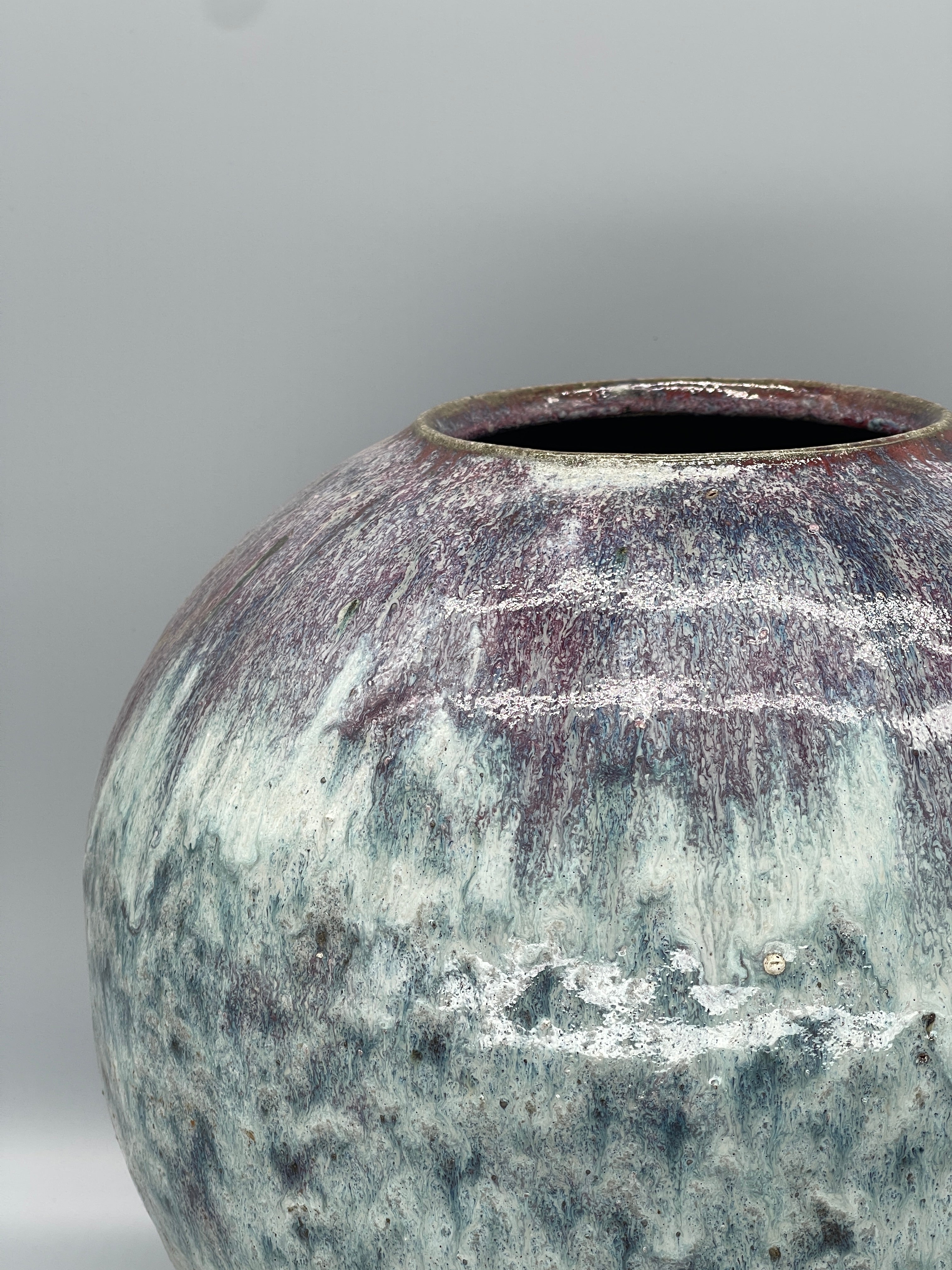 Large Vintage Japanese Ikebana Vase - Blue & Purple Glaze