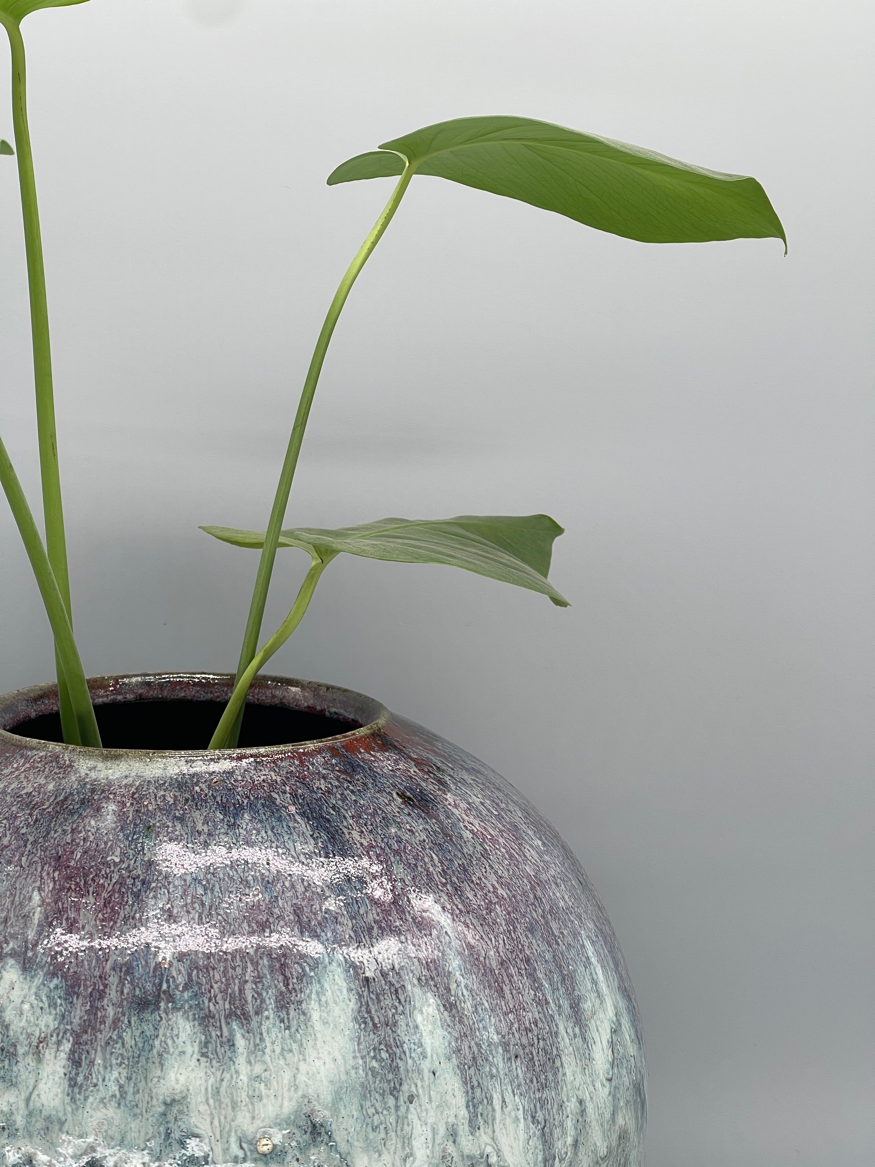 Large Vintage Japanese Ikebana Vase - Blue & Purple Glaze