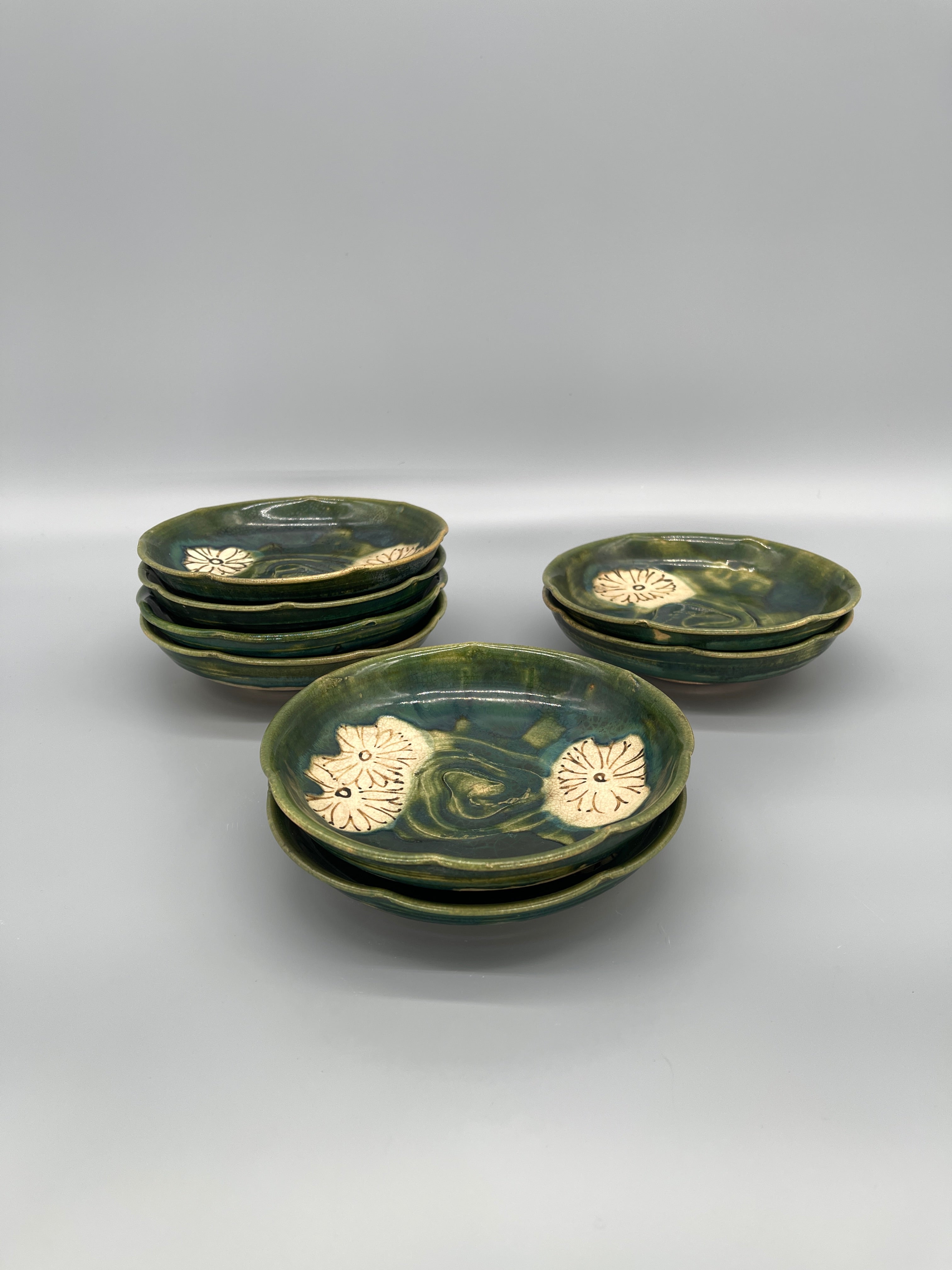 Vintage Japanese Side Dish Plates, Oribe Glaze