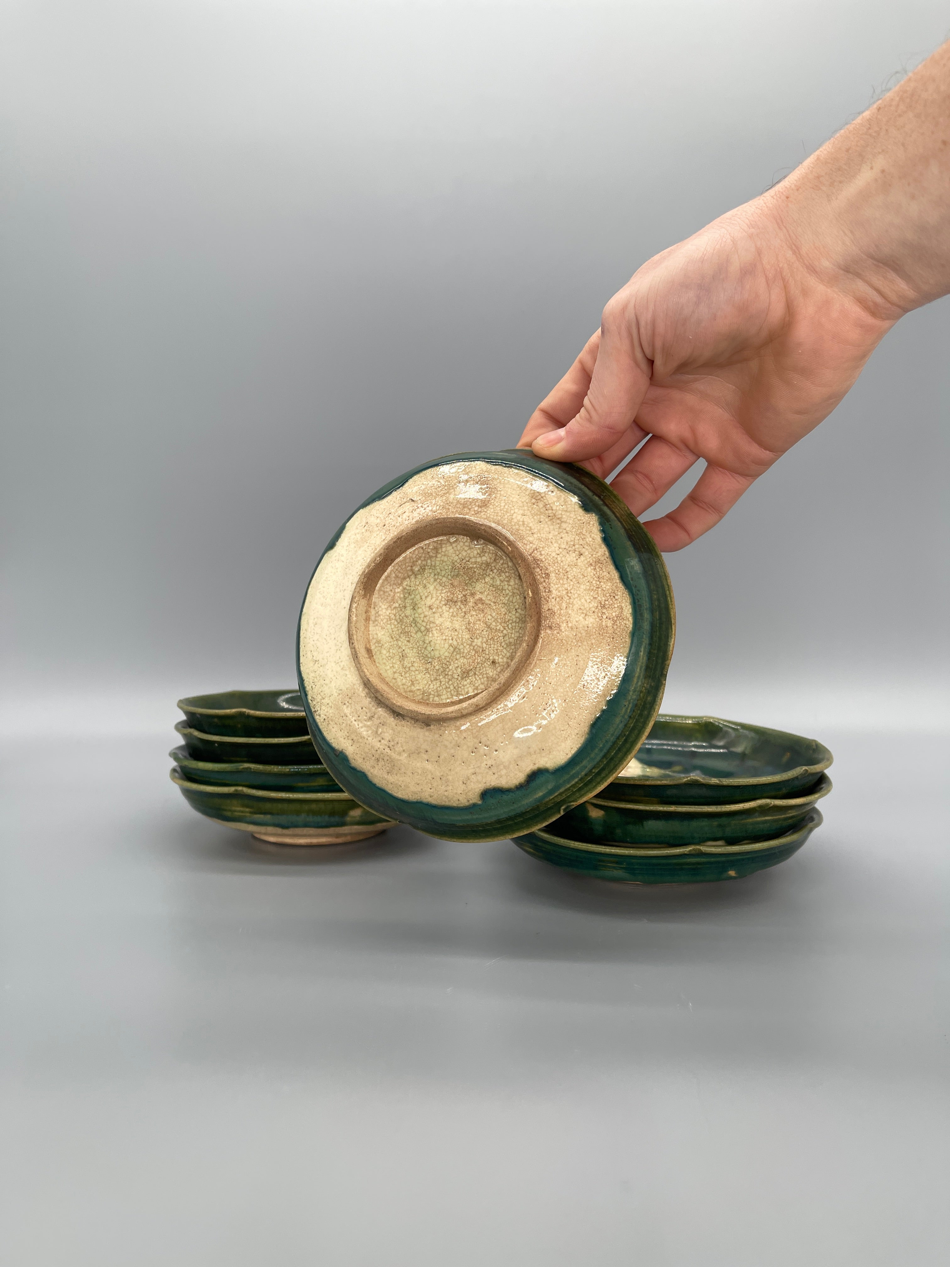 Vintage Japanese Side Dish Plates, Oribe Glaze