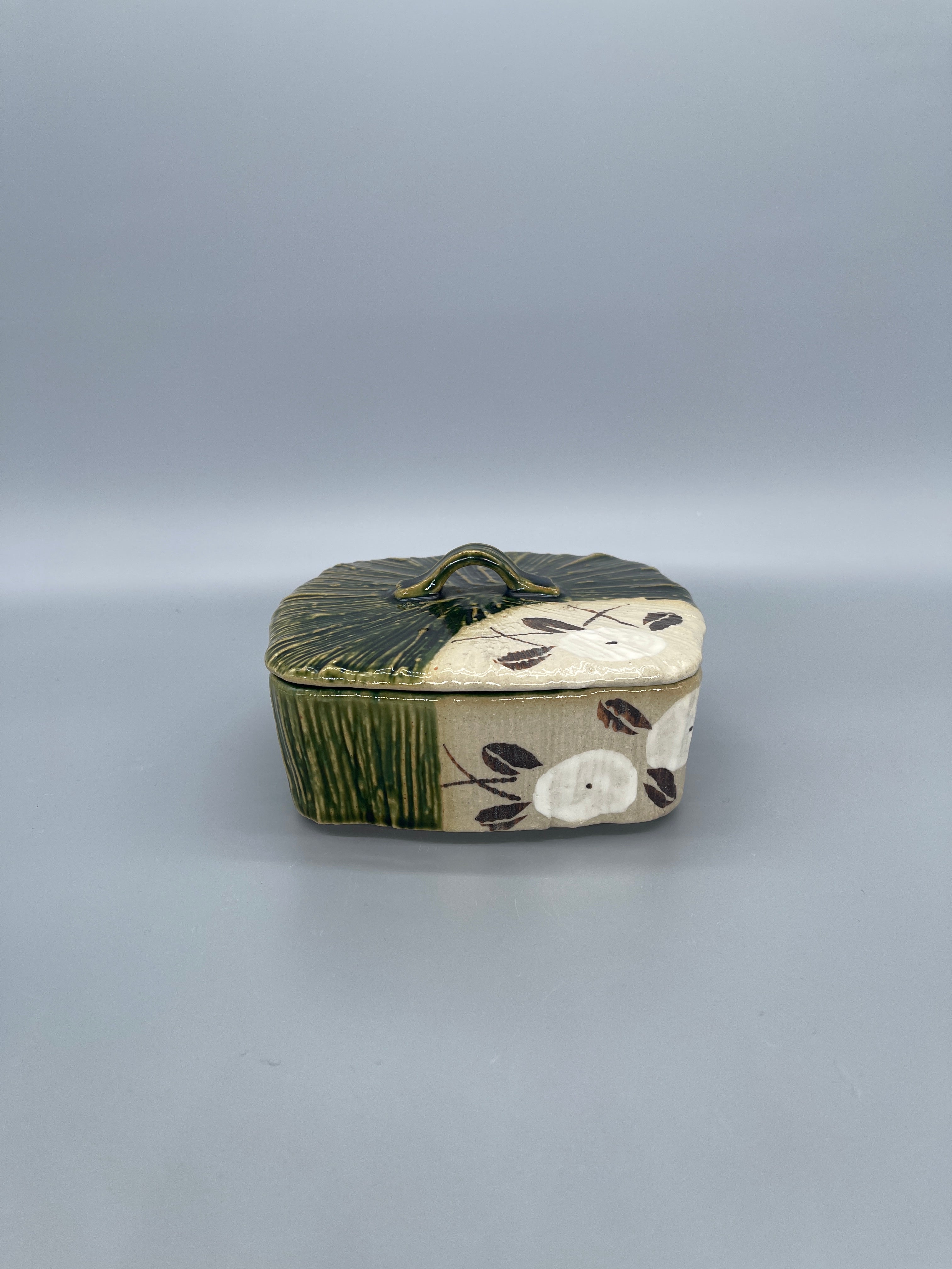 Vintage Japanese Oribe Style Lidded Sweets Bowl
