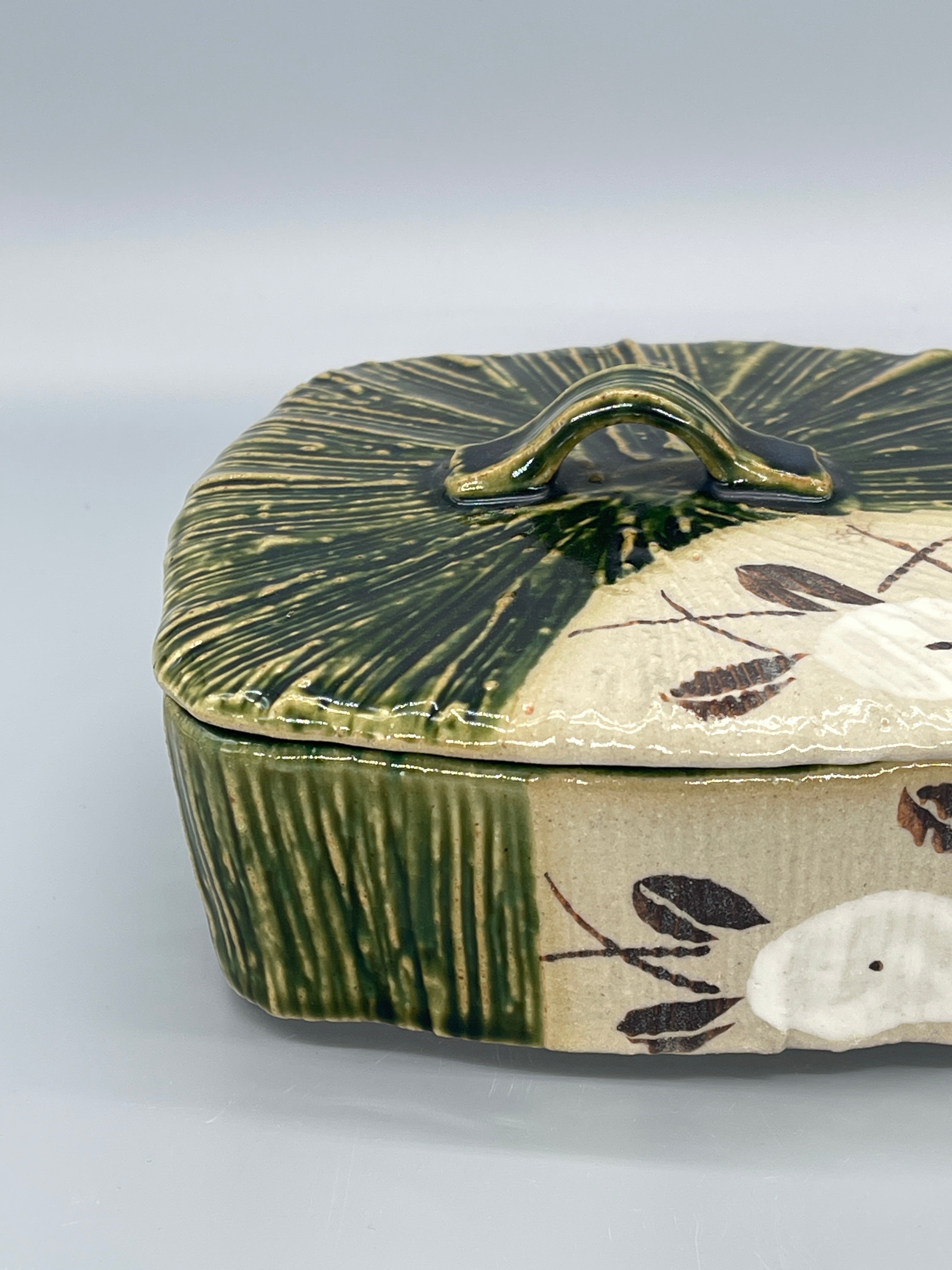 Vintage Japanese Oribe Style Lidded Sweets Bowl