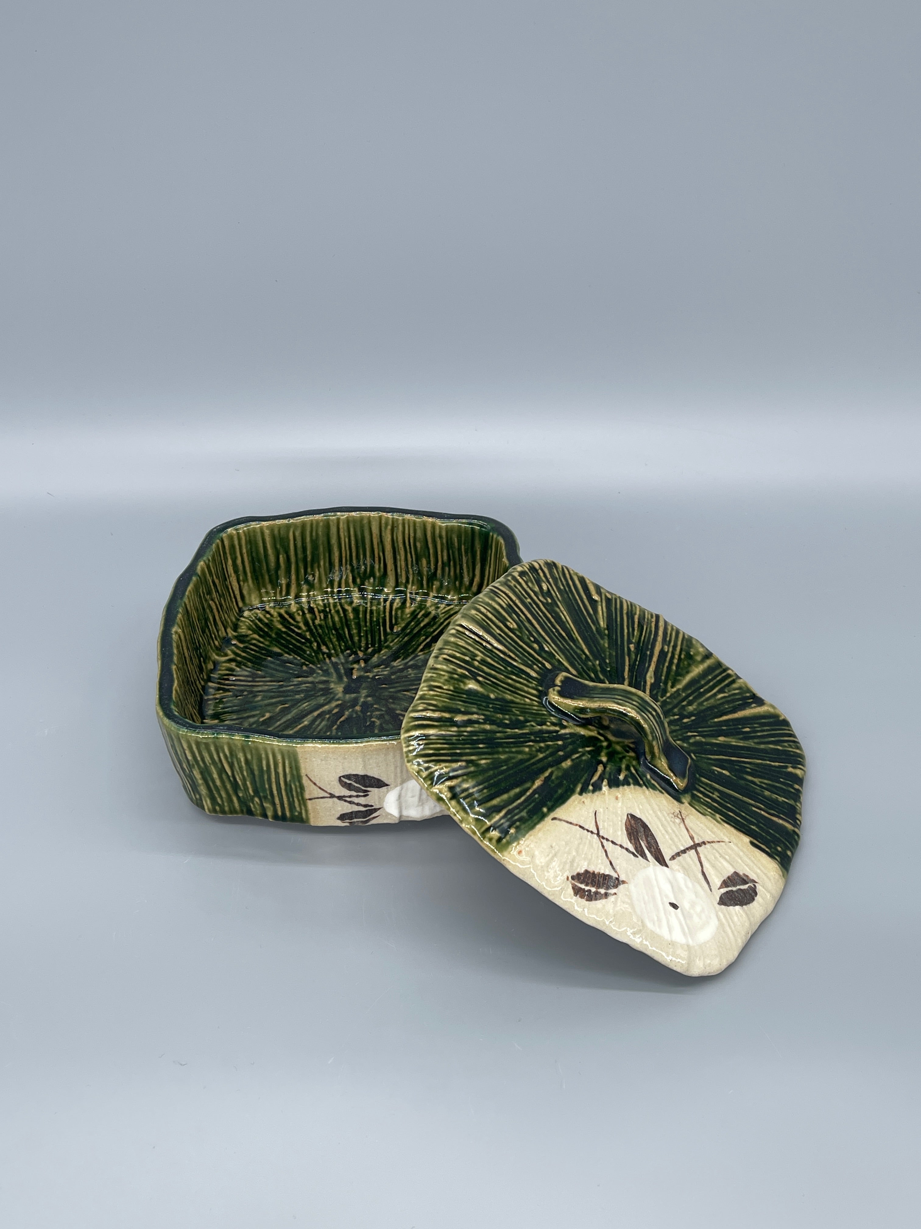 Vintage Japanese Oribe Style Lidded Sweets Bowl