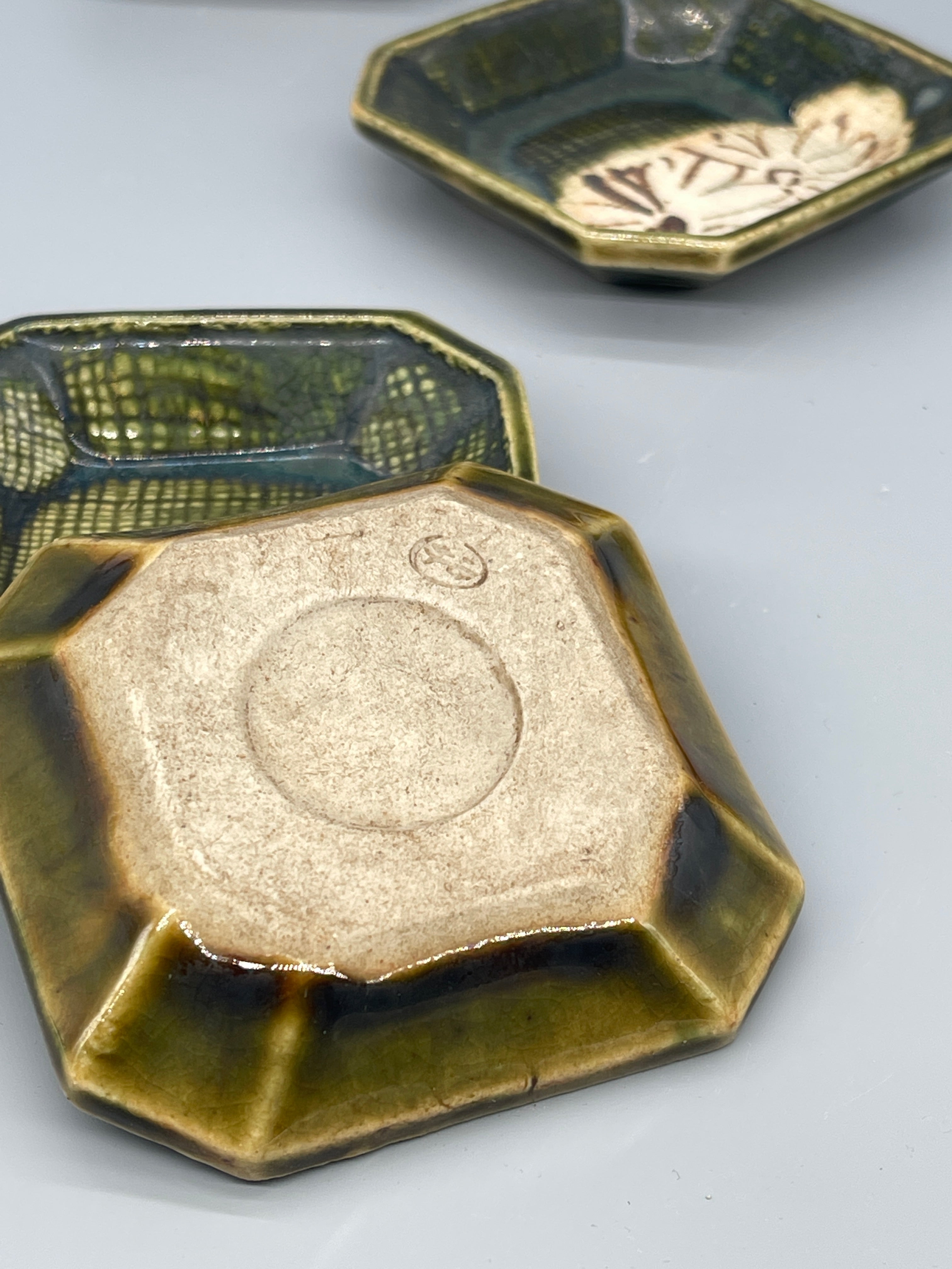 Set of Vintage Japanese Small Side Dish Plates, Oribe Glaze