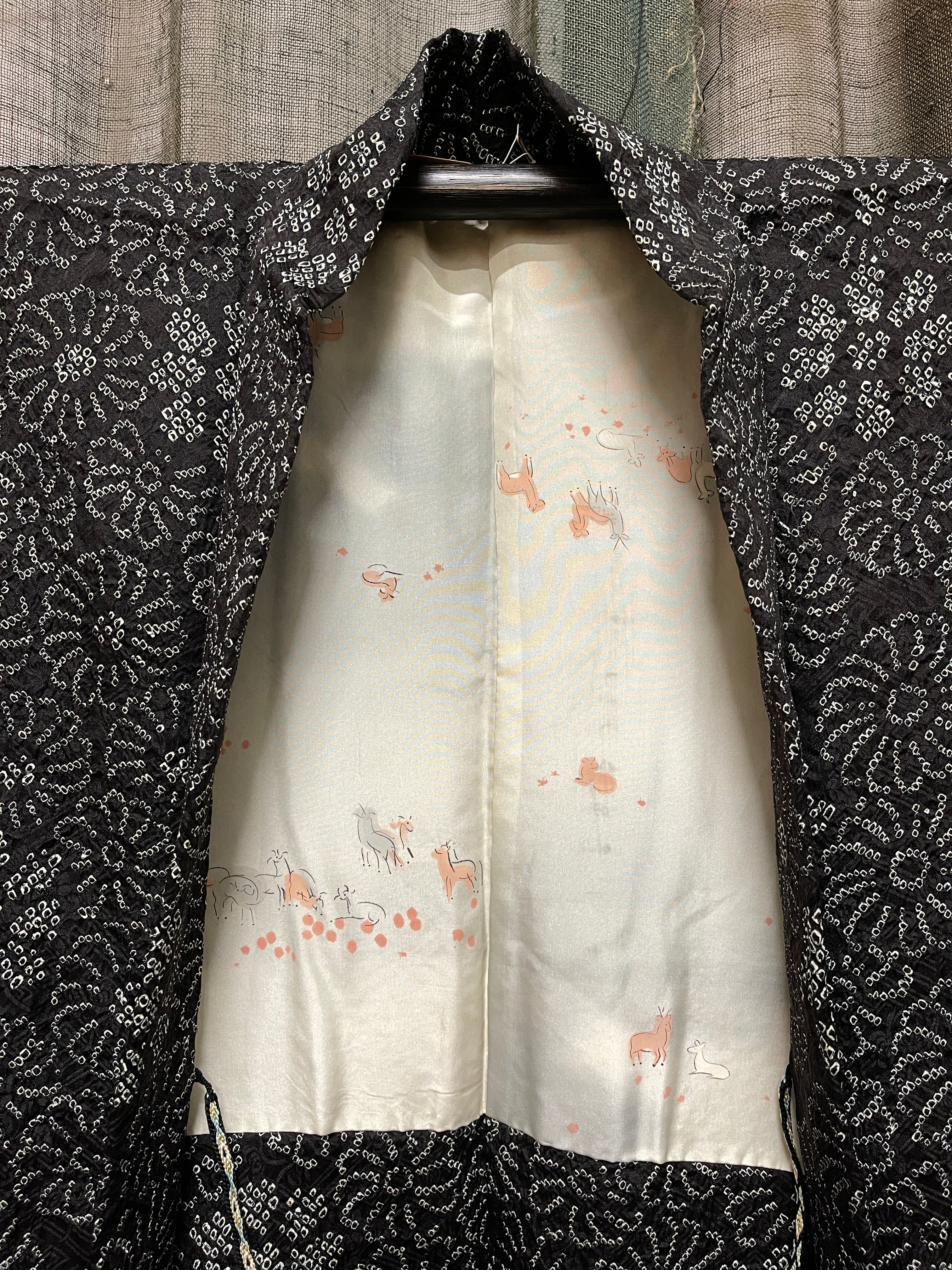 Japanese Haori-Kimono Jacket - Black Floral Shibori