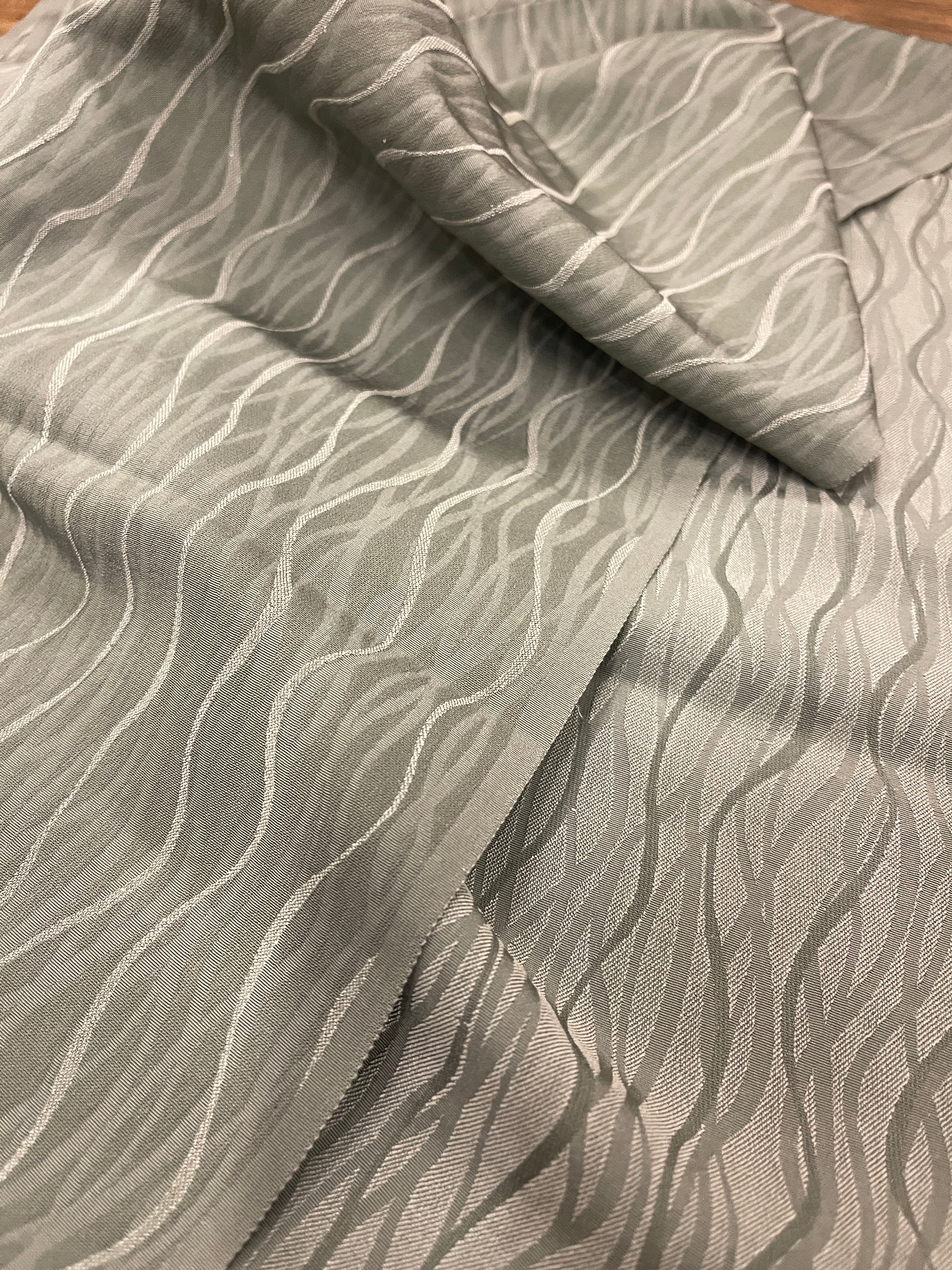Japanese Silk Fabric Matcha Linear Wave Pattern