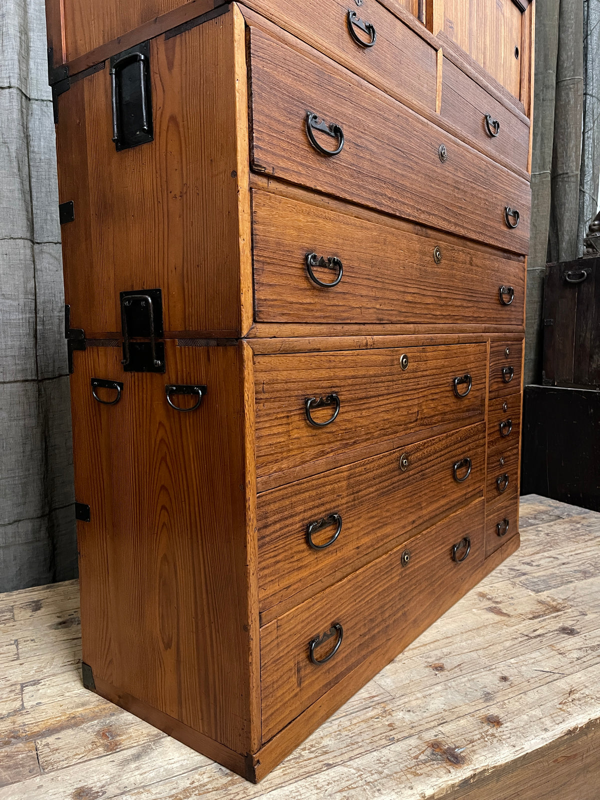 Vintage Japanese Three-Piece Kimono Chest of Drawers - Paulownia & Cedar| Showa
