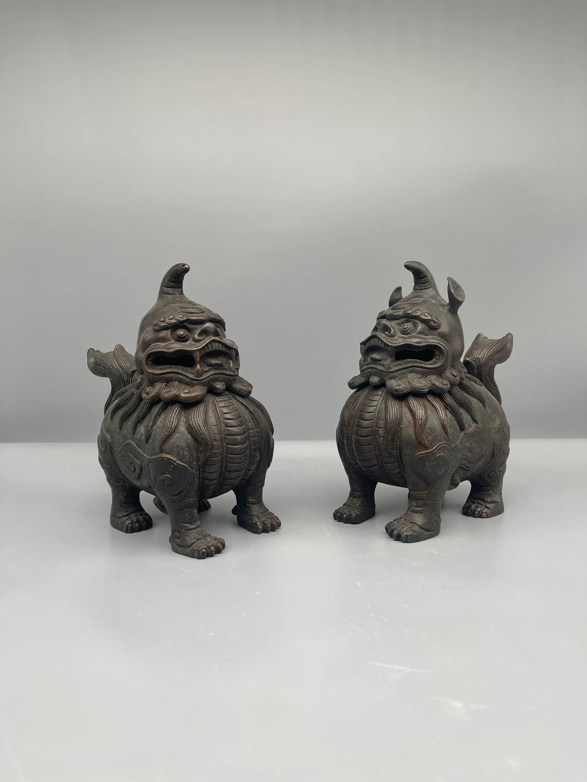Pair of Chinese Iron Foo Dogs Incense Censers