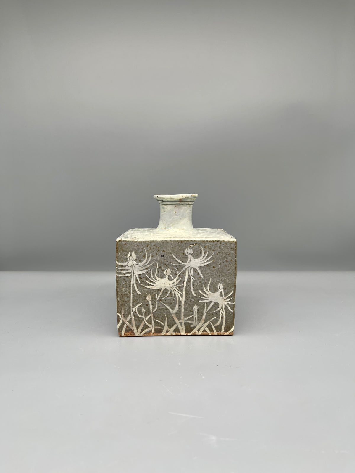 Japanese Square Vase, Grey & White Glaze