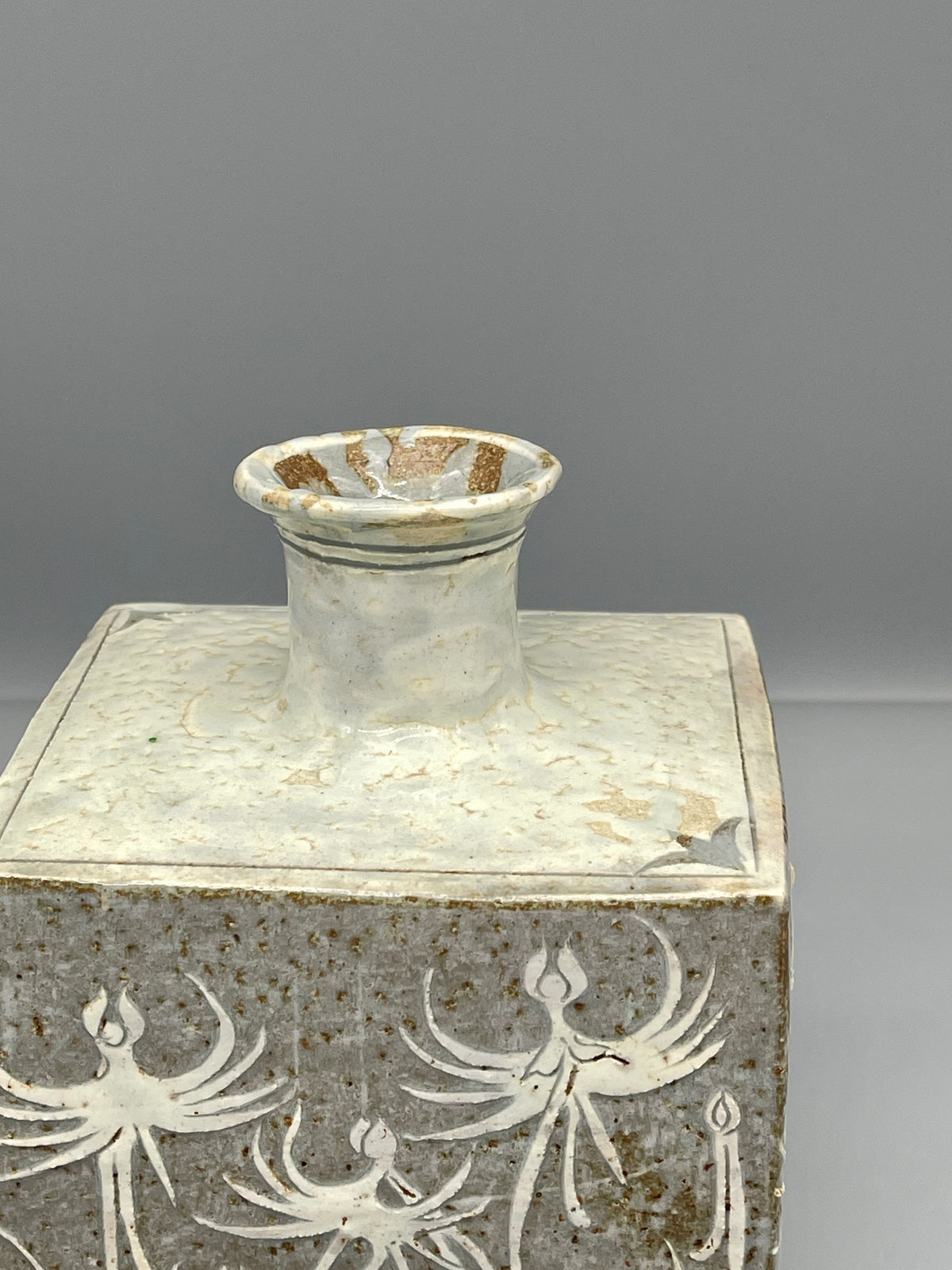 Japanese Square Vase, Grey & White Glaze