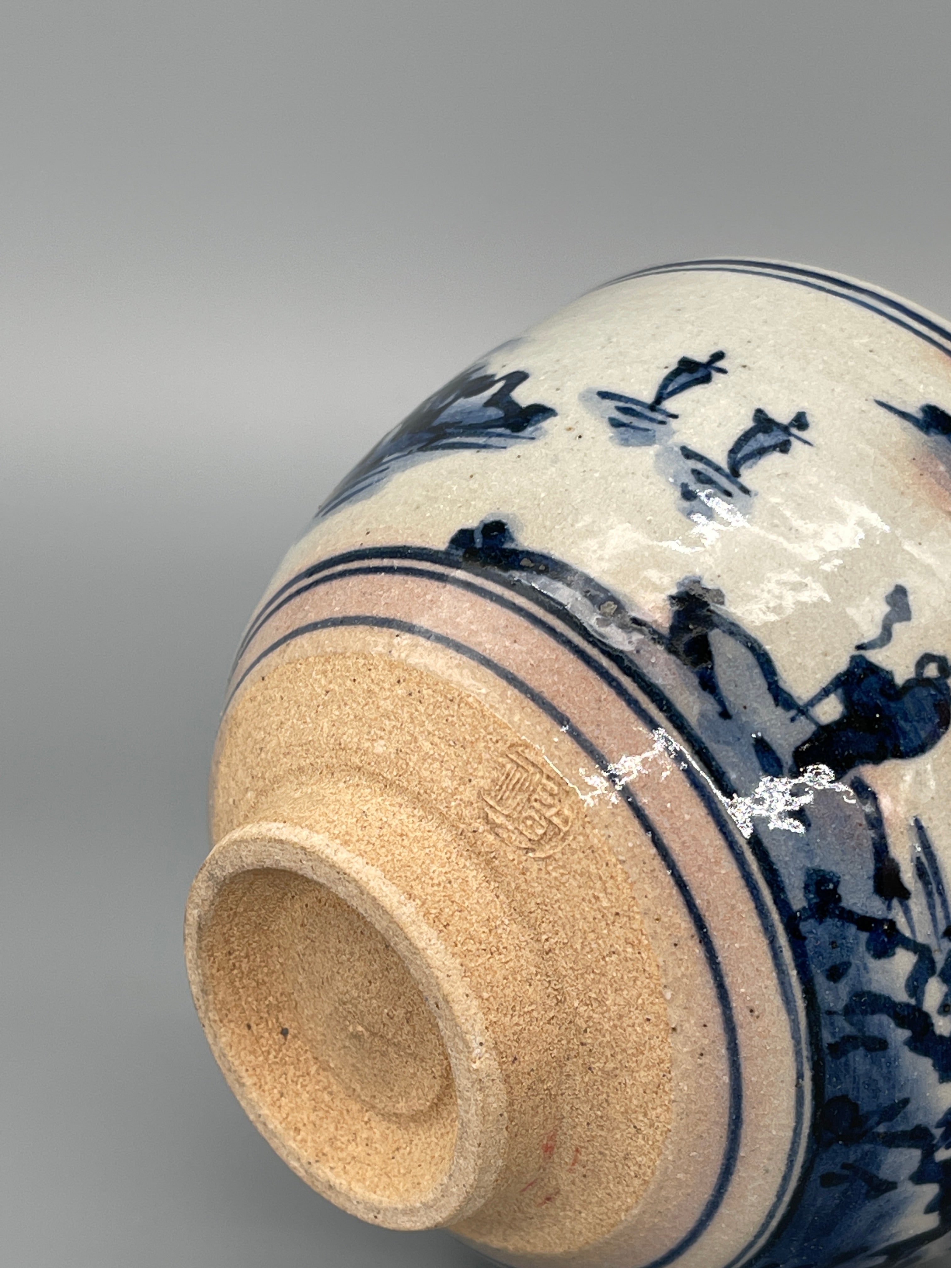 Vintage Japanese Matcha Bowl, Chawan - Blue & White Painted Motif