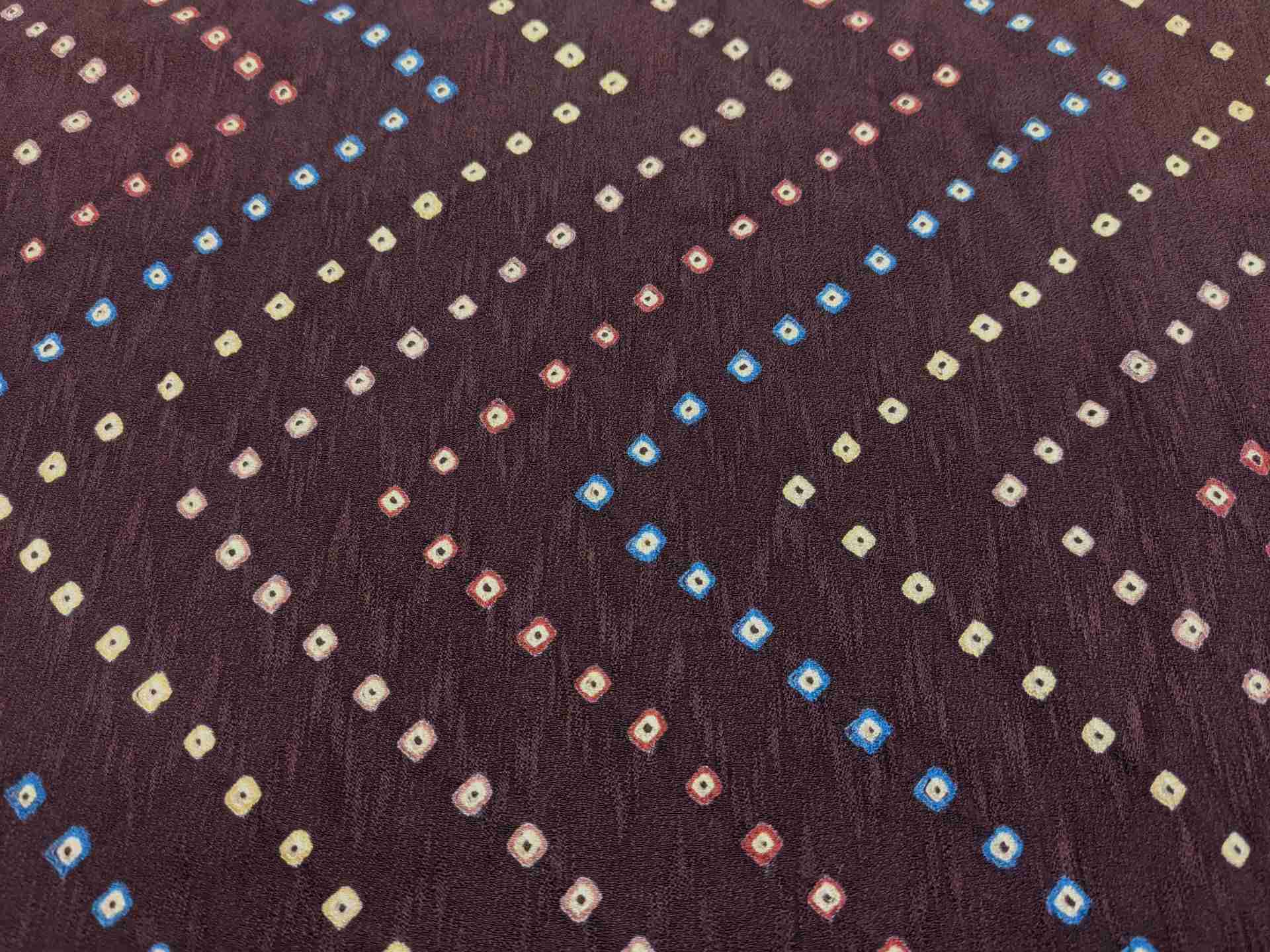 Japanese Silk Fabric, Dark Plum with Multi-coloured Shibori