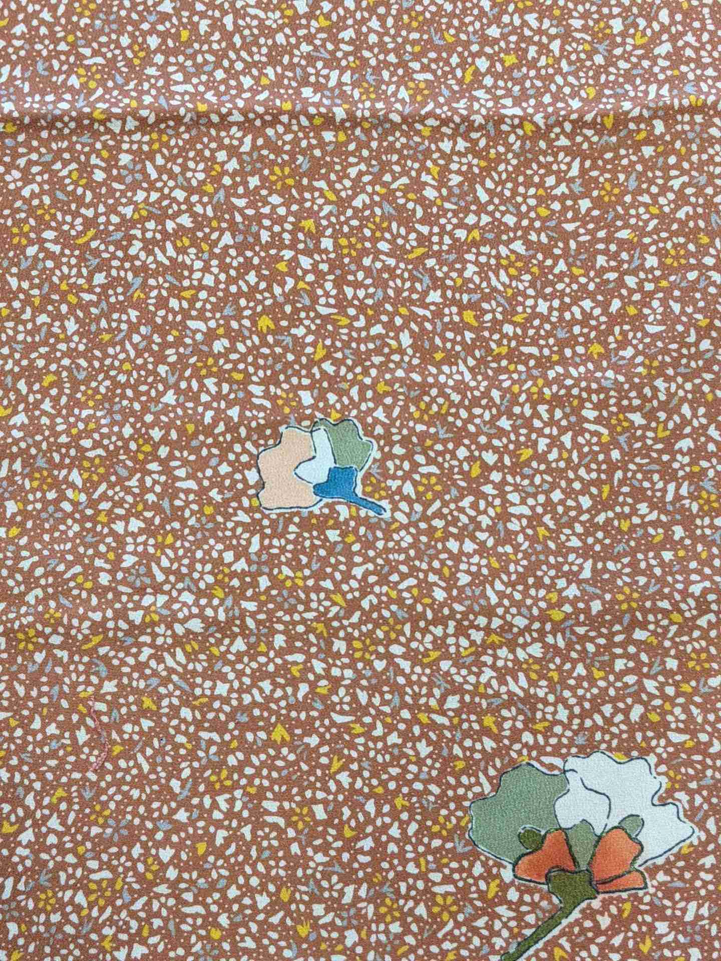 Japanese Silk Fabric, Brown with Blossom Pattern