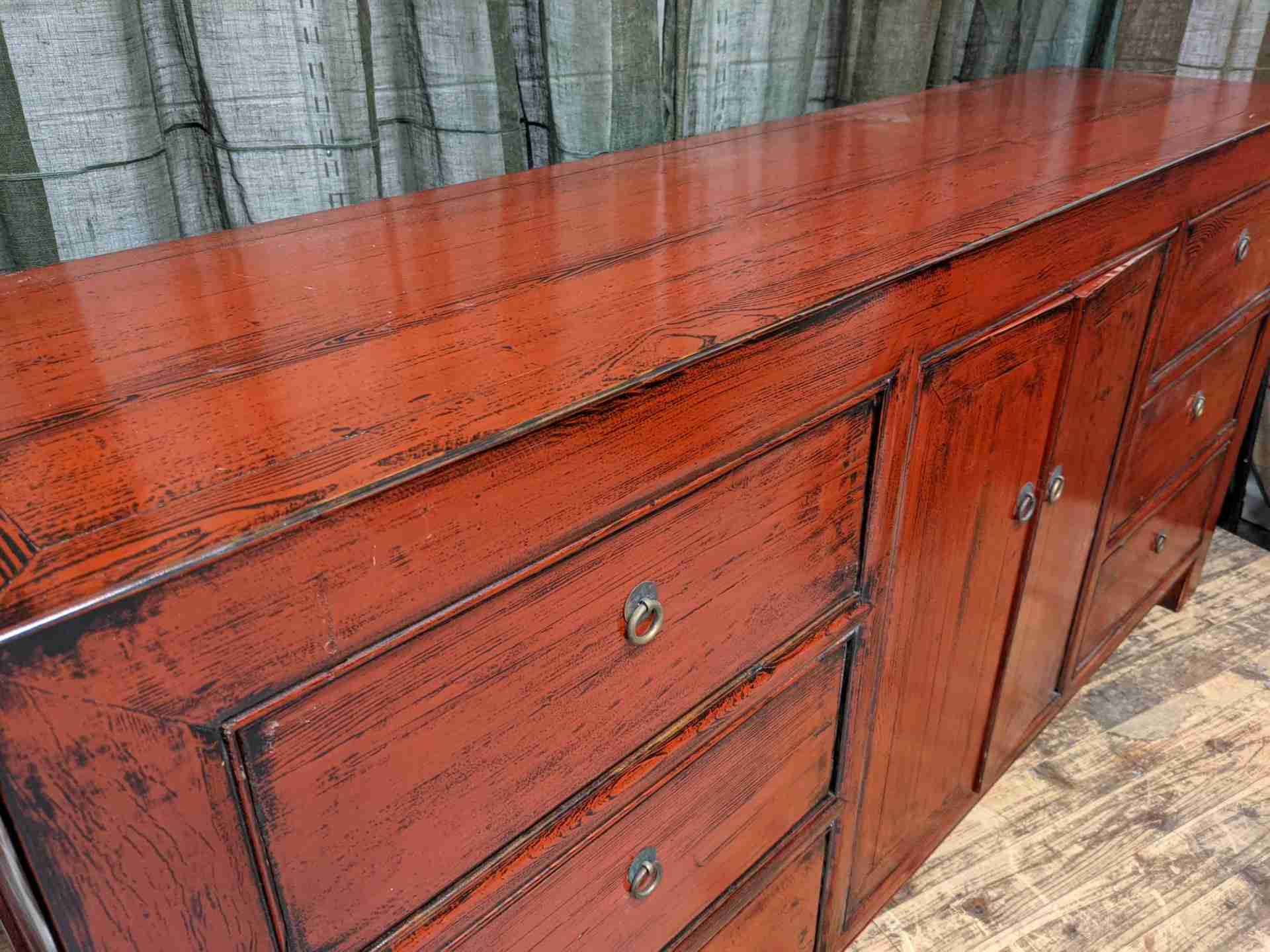 Chinese Red Lacquered Recycled Timber Sideboard
