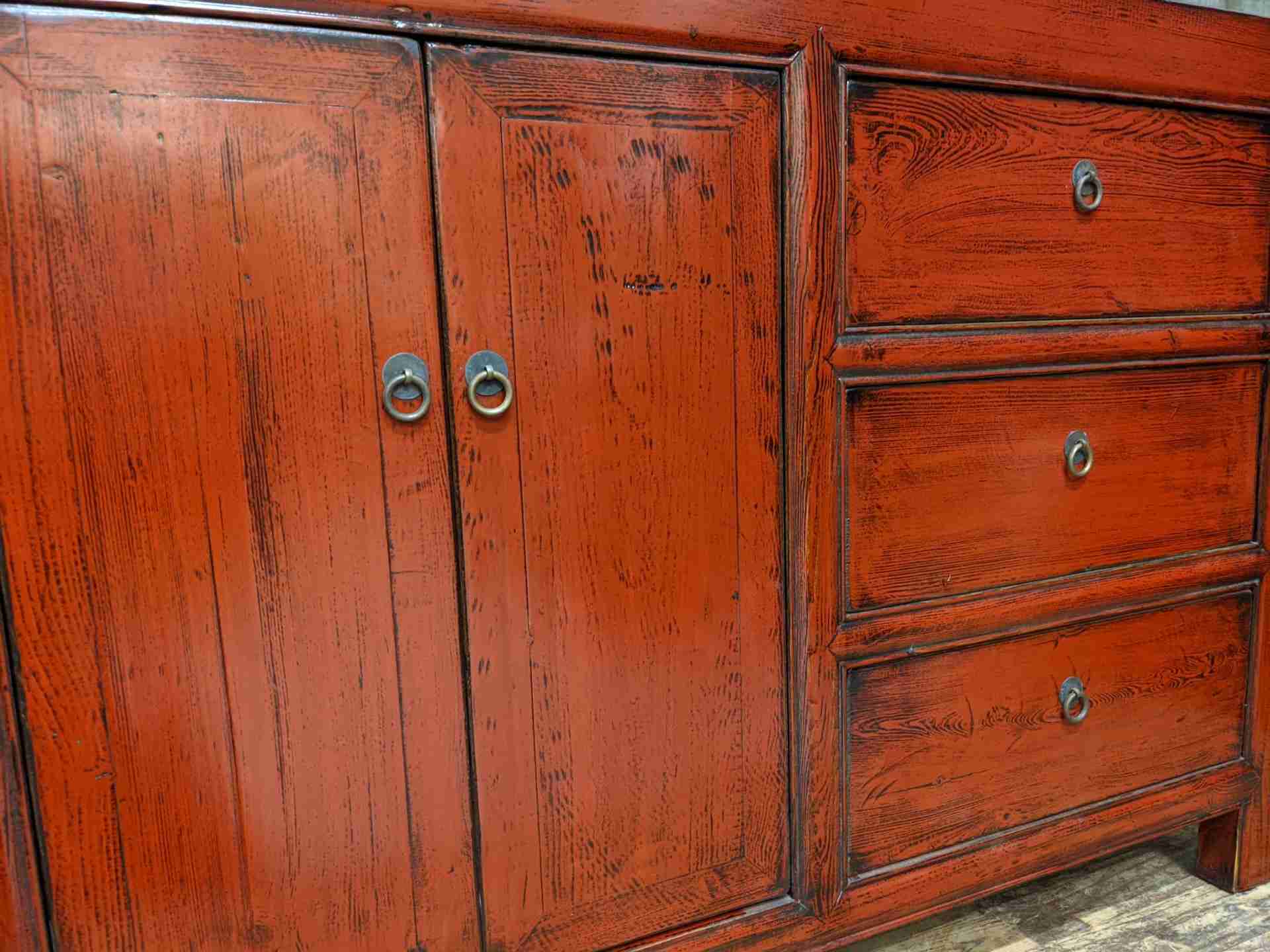 Chinese Red Lacquered Recycled Timber Sideboard