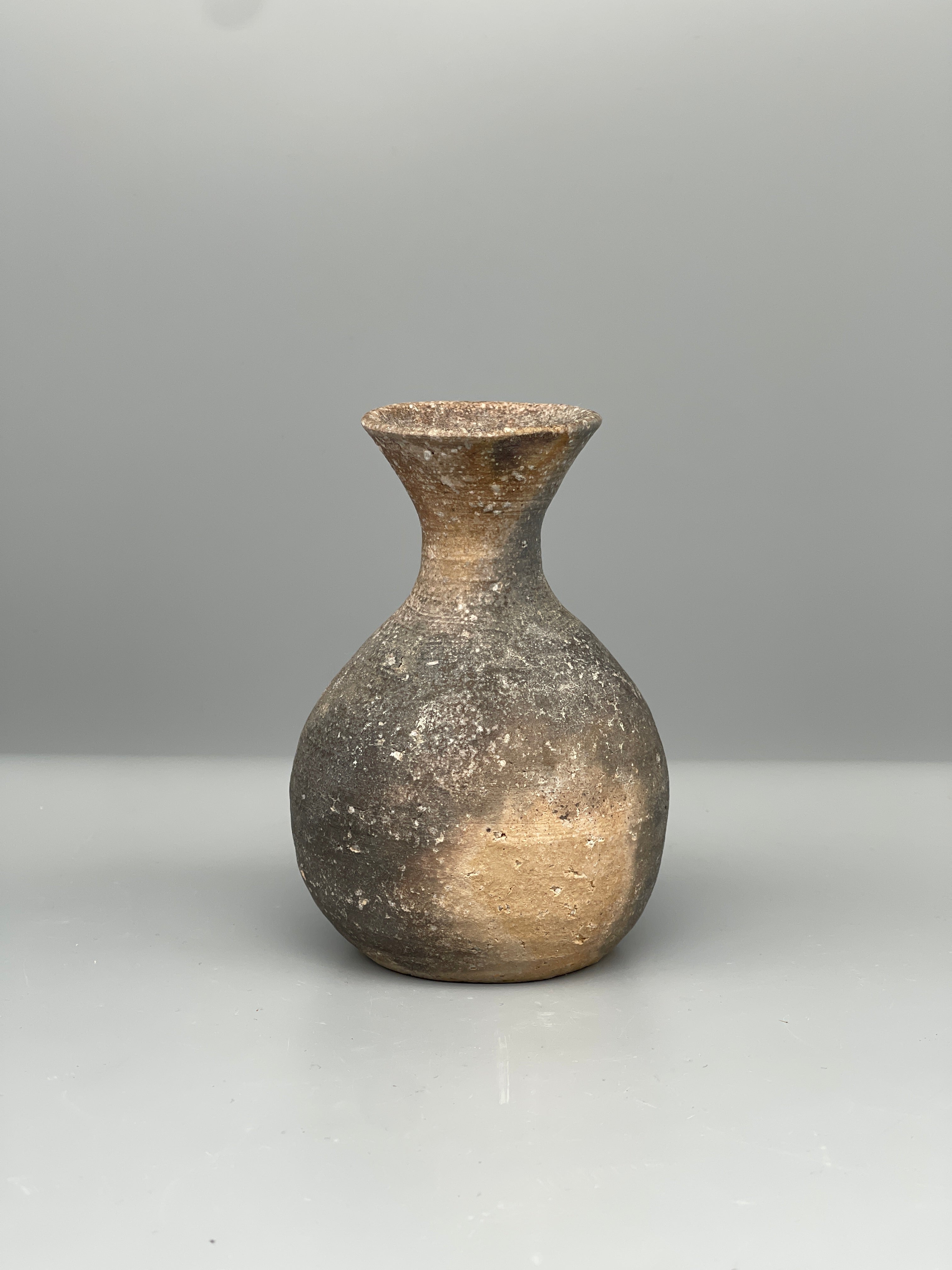 Vintage Japanese bizen flask, grey ash glaze, other side