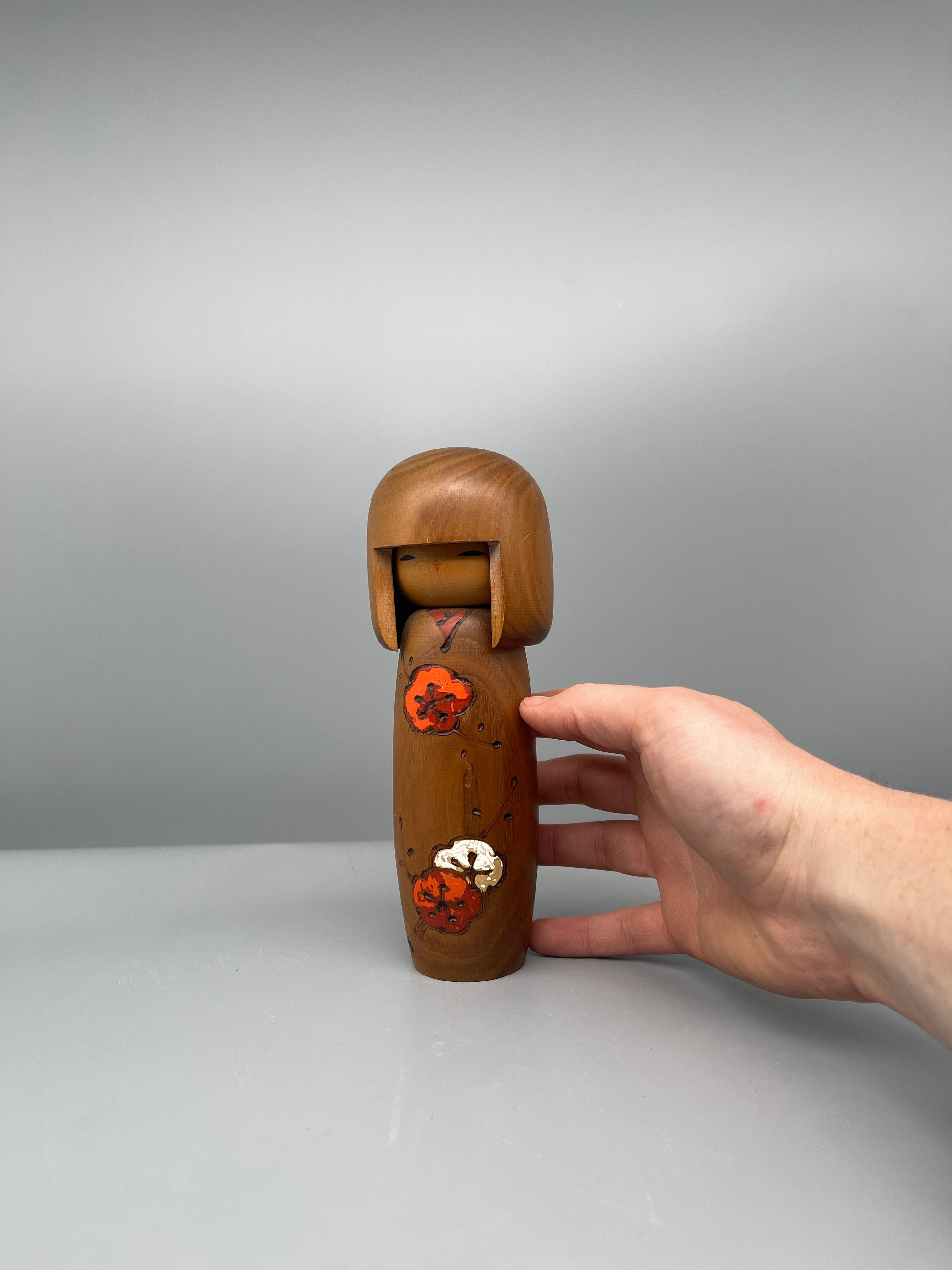 Vintage Japanese Sosaku Kokeshi Doll, Blossom Motif