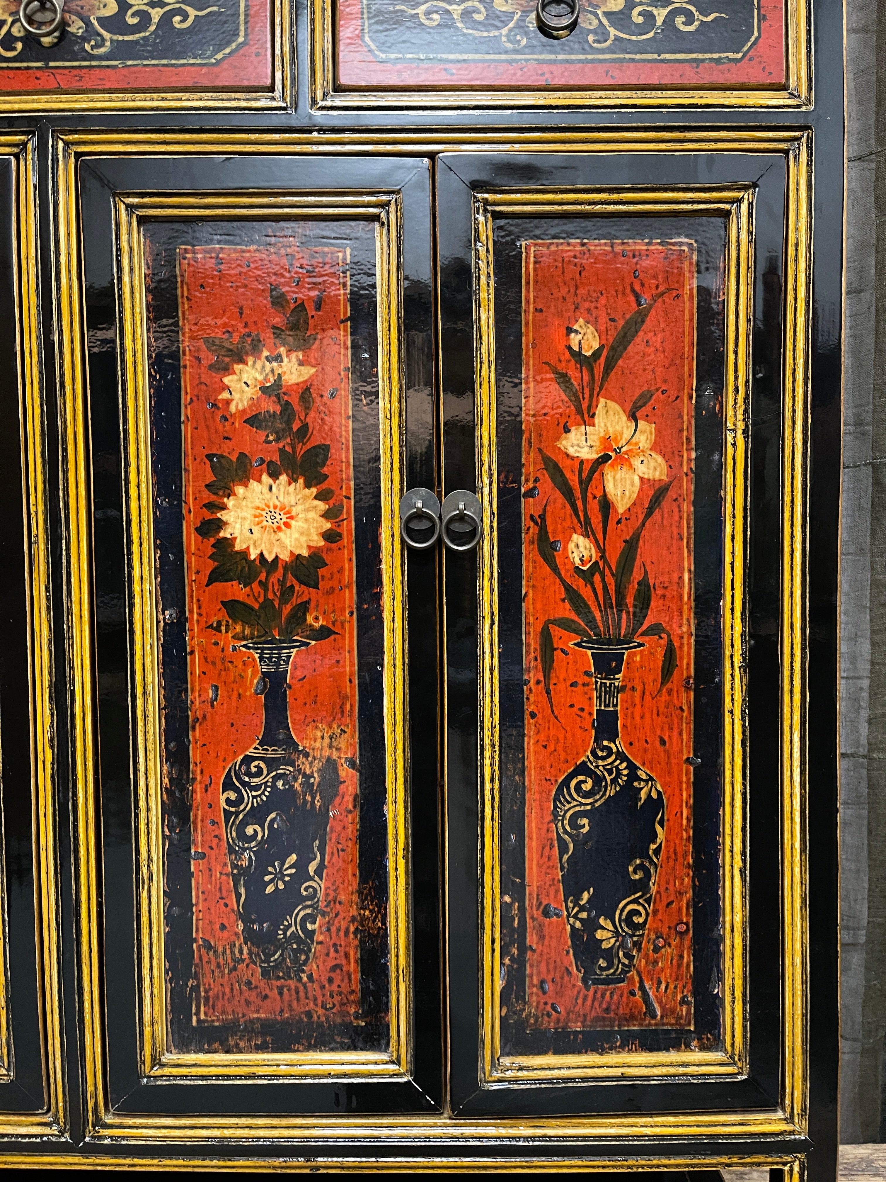 Chinese Black Lacquered Shoe Cabinet