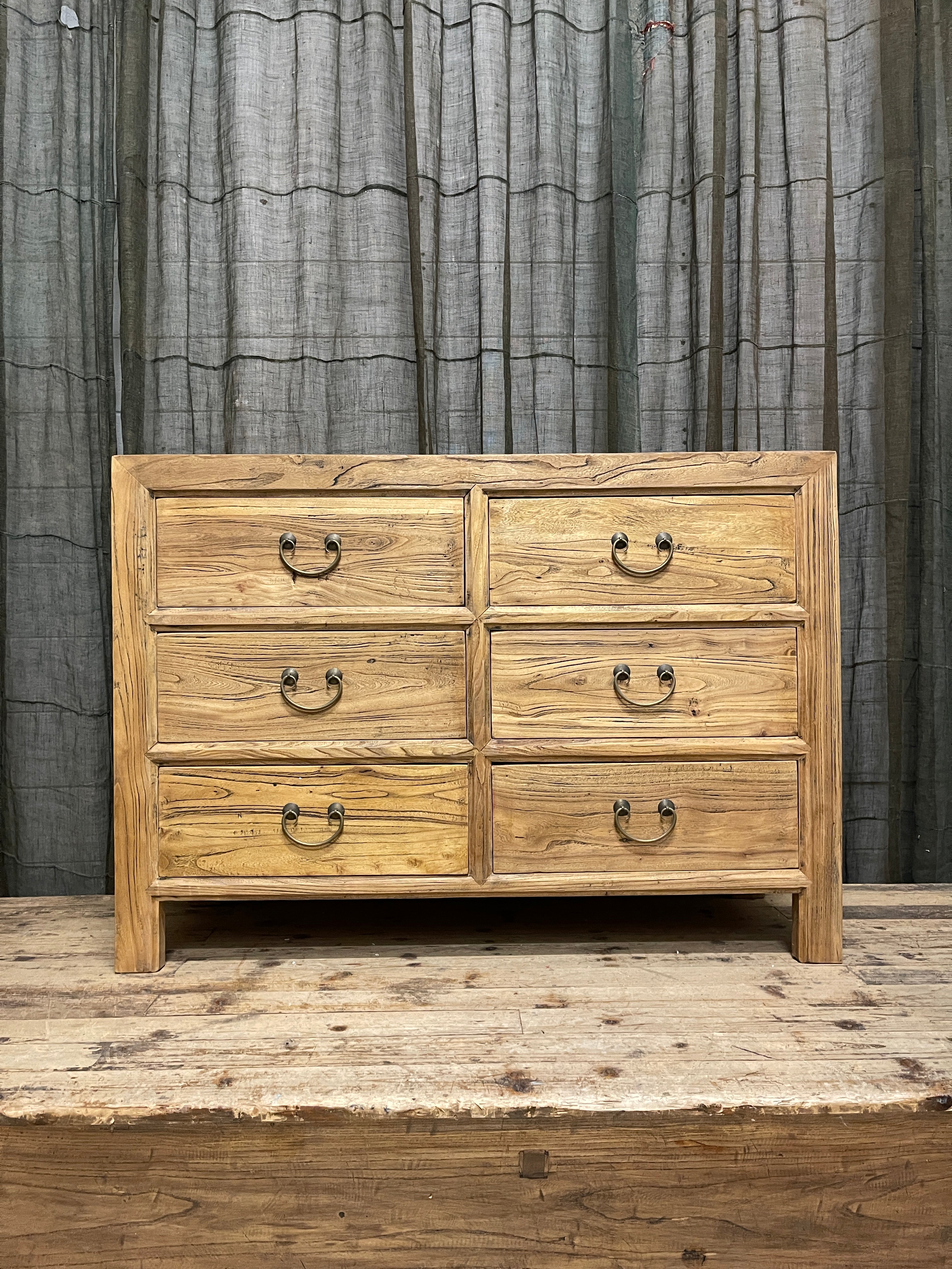Chinese Elm Wood 6-Drawer Cabinet