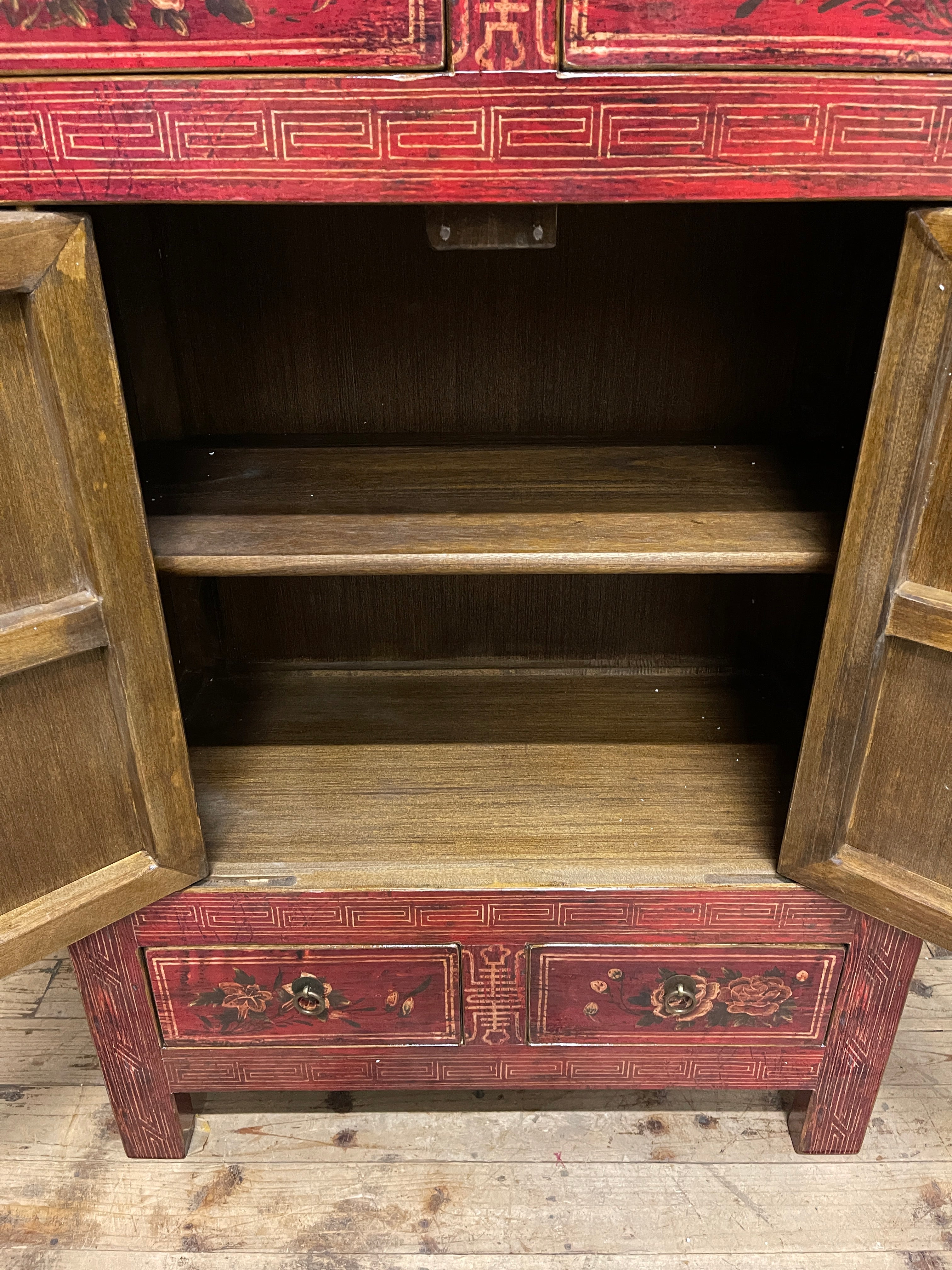 Chinese Red Lacquered Storage Cabinet