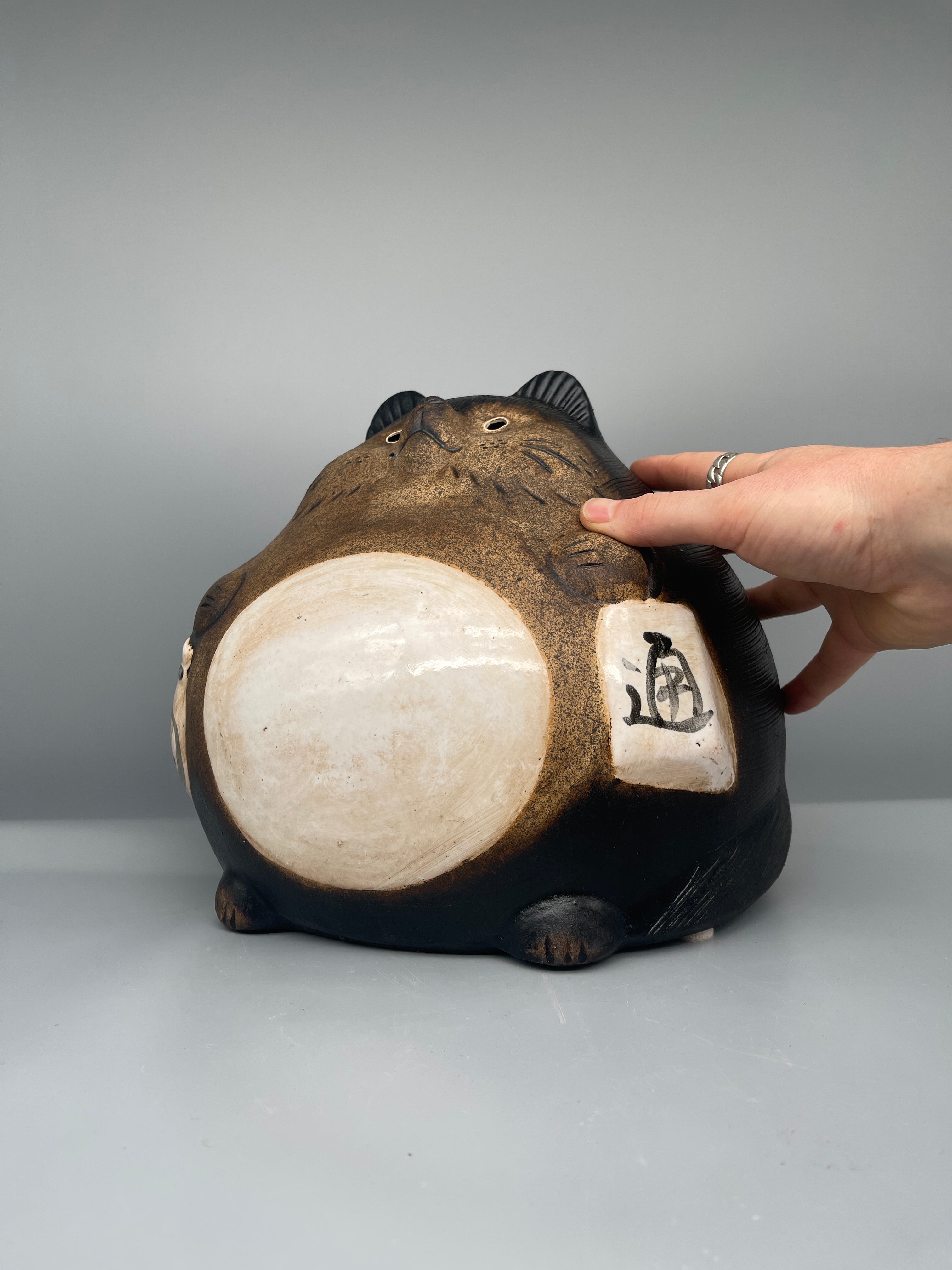 Vintage Japanese Ceramic Tanuki Statue, Round Belly