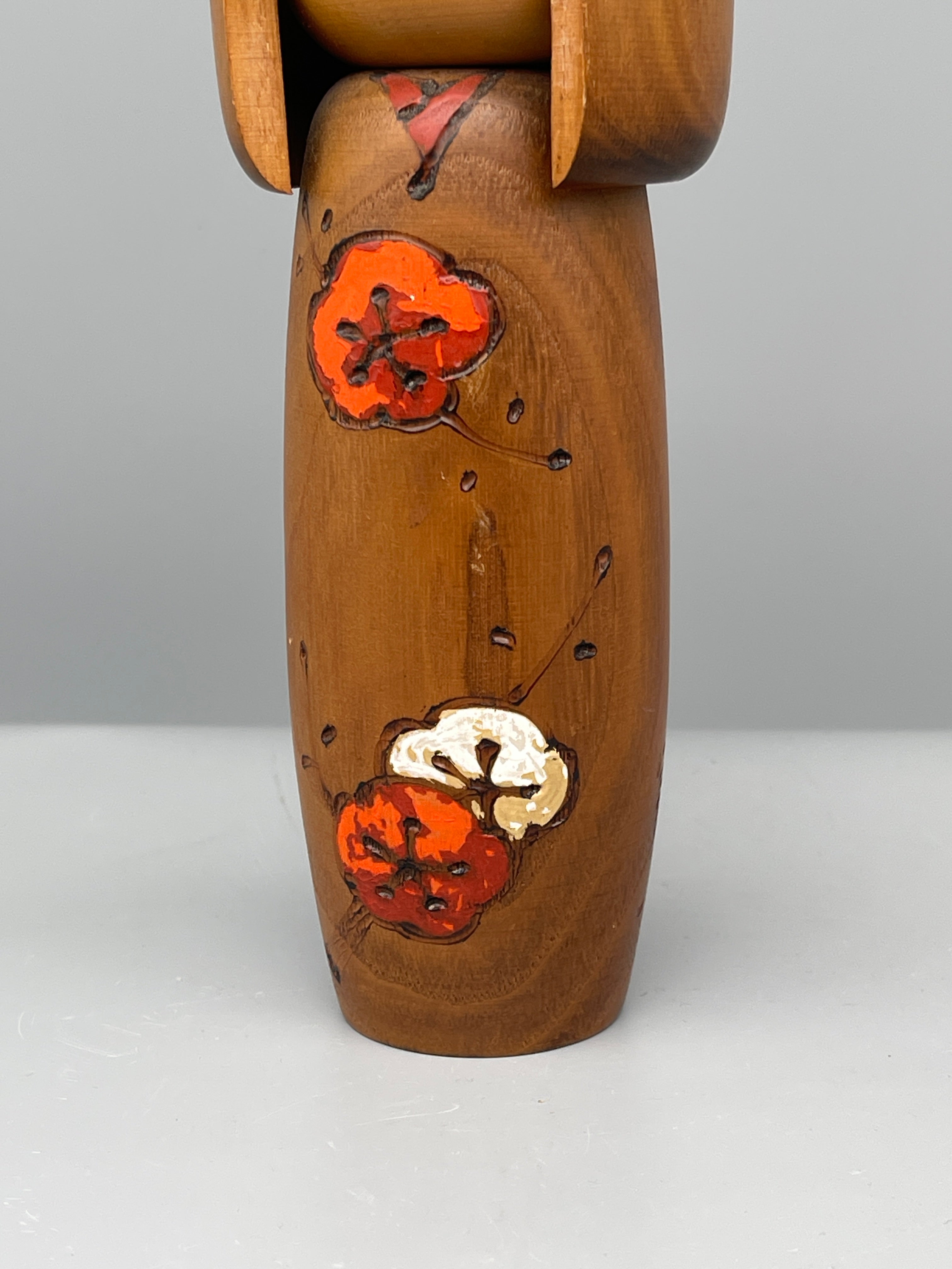 Vintage Japanese Sosaku Kokeshi Doll, Blossom Motif
