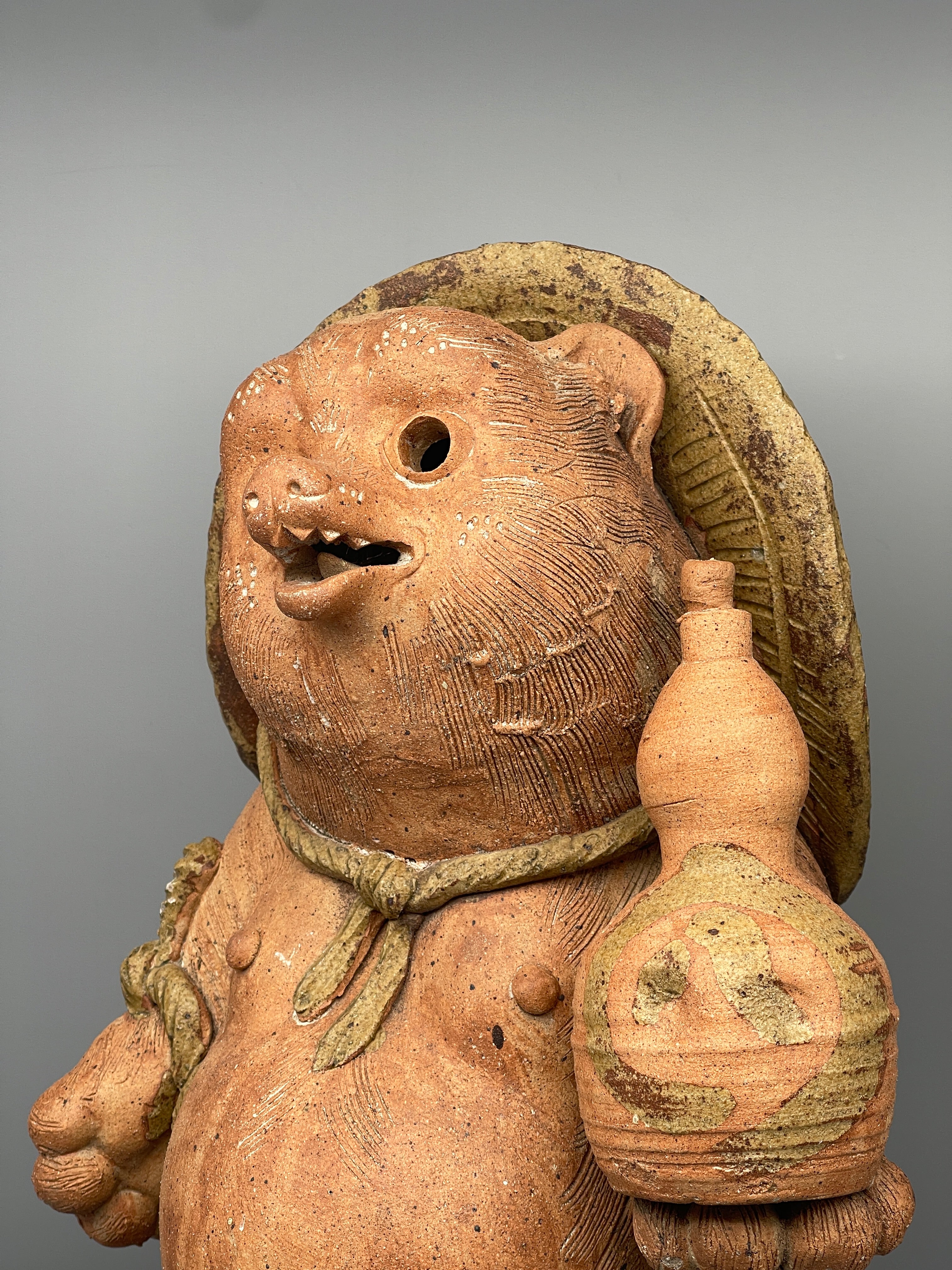 Large Vintage Japanese Ceramic Tanuki Statue, Unglazed