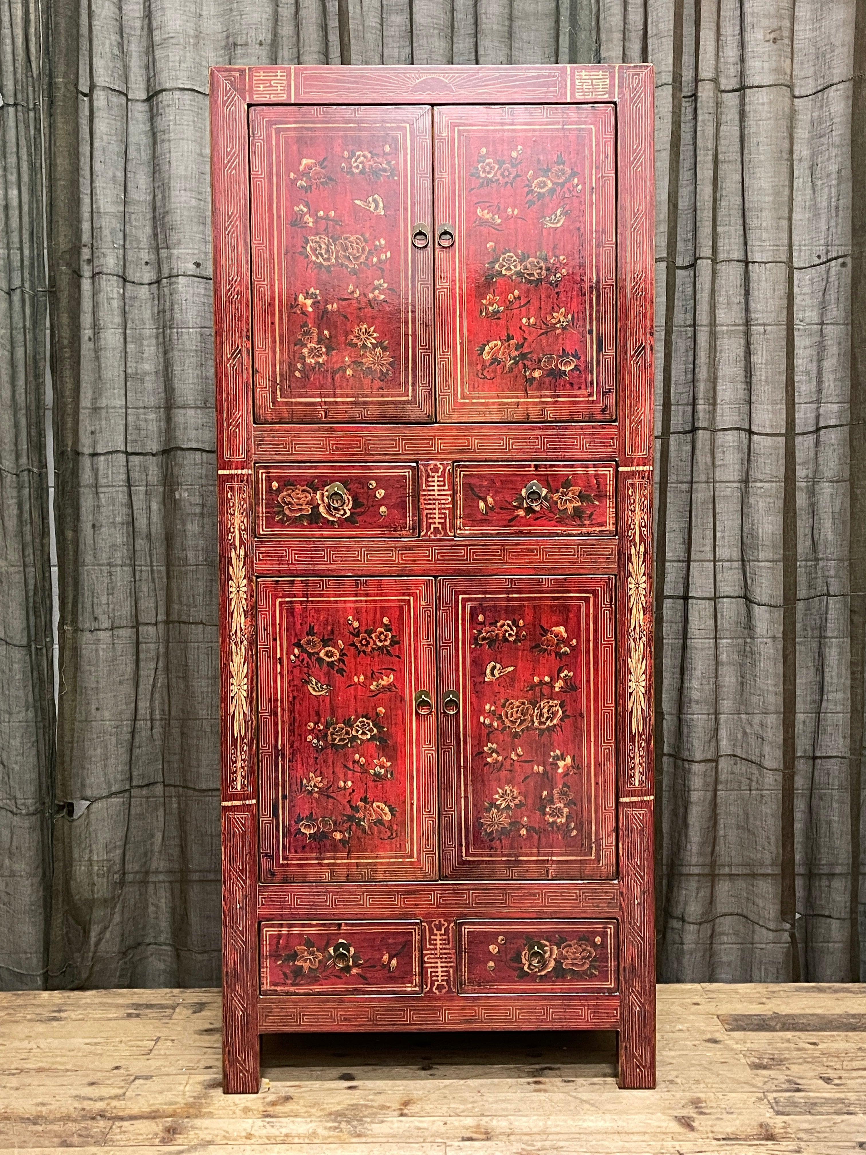 Chinese Red Lacquered Storage Cabinet