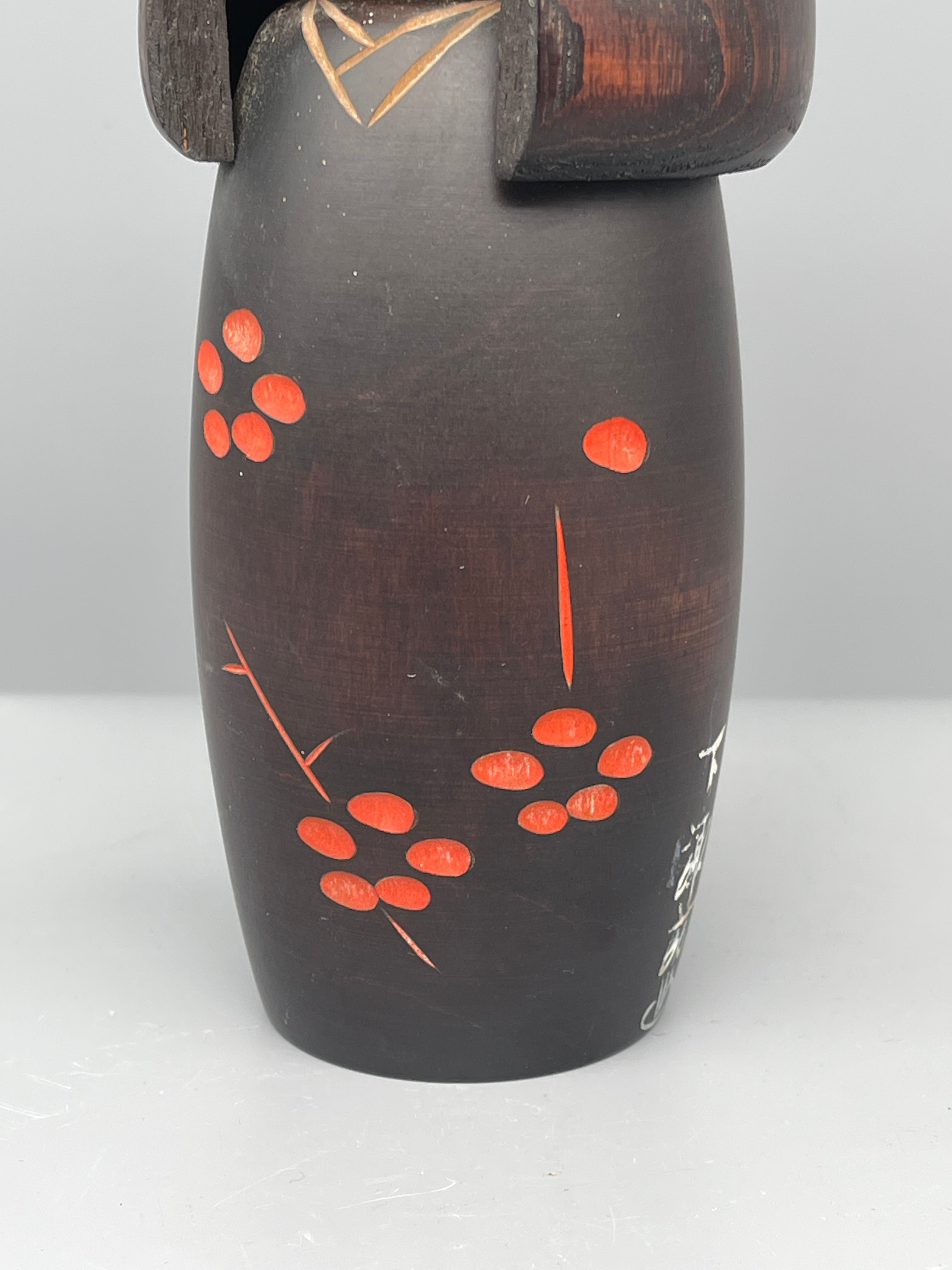 Vintage Japanese Sosaku Kokeshi Doll, Plum Blossom Motif