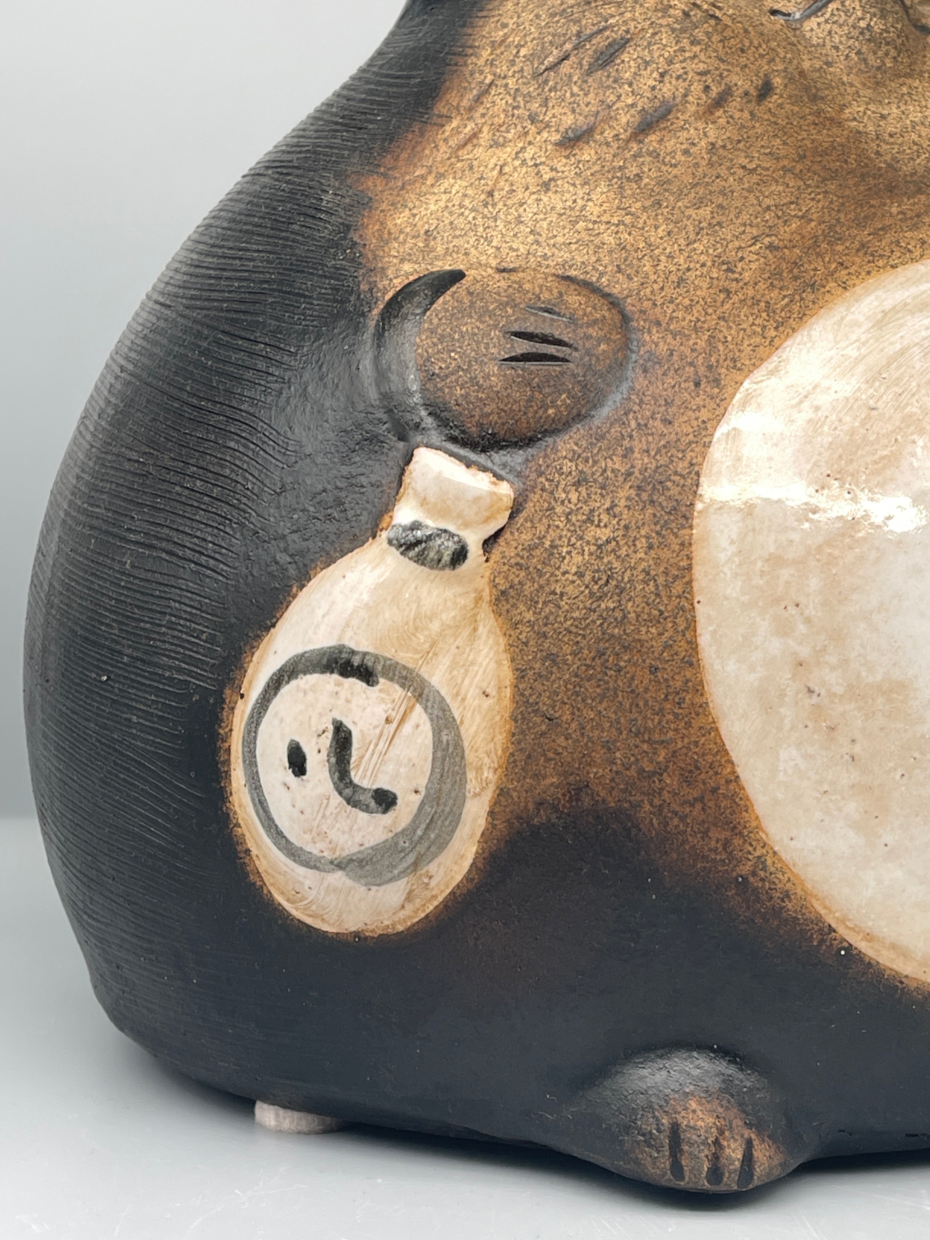 Vintage Japanese Ceramic Tanuki Statue, Round Belly