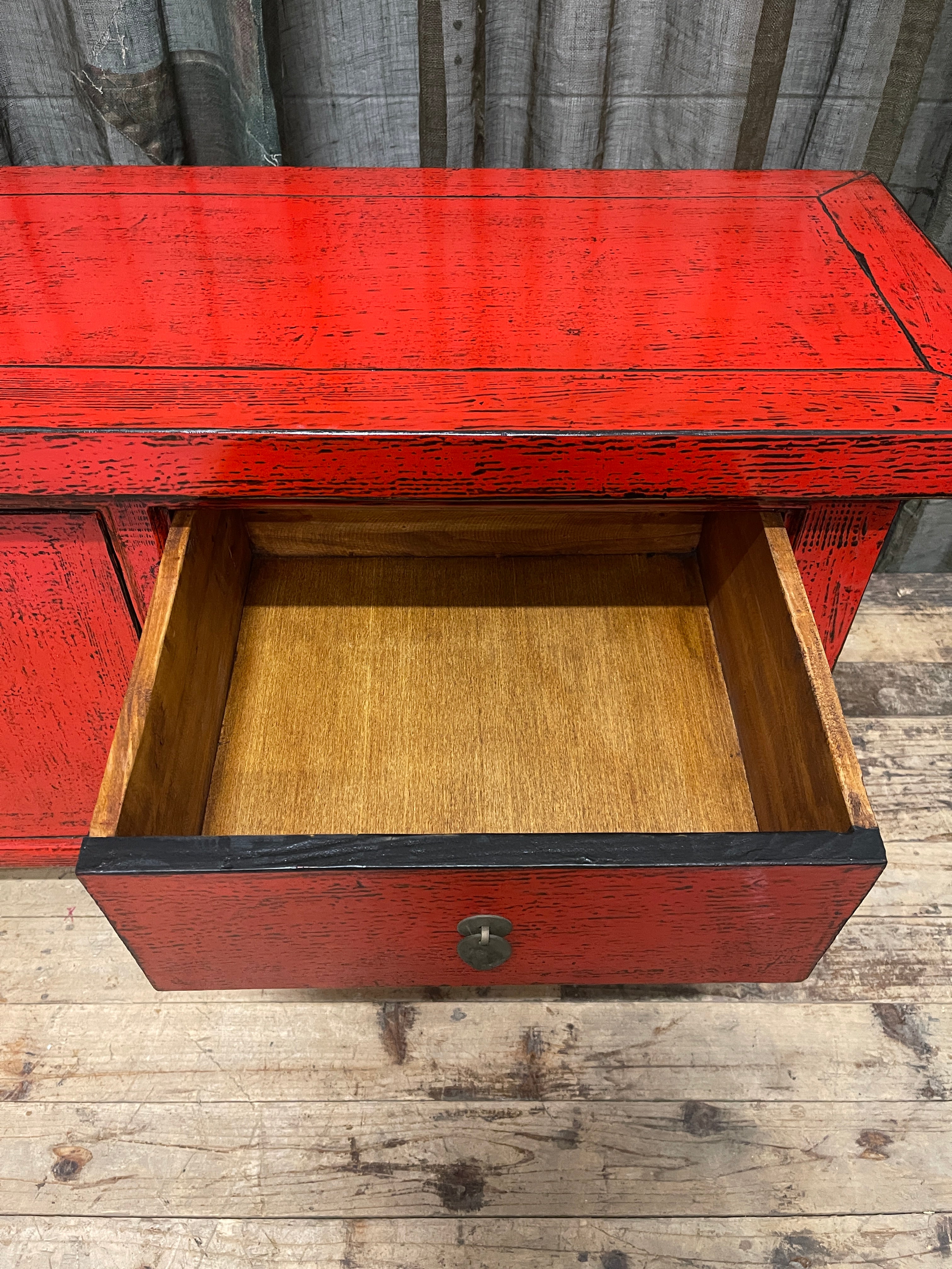 Chinese Red Lacquered Low Cabinet