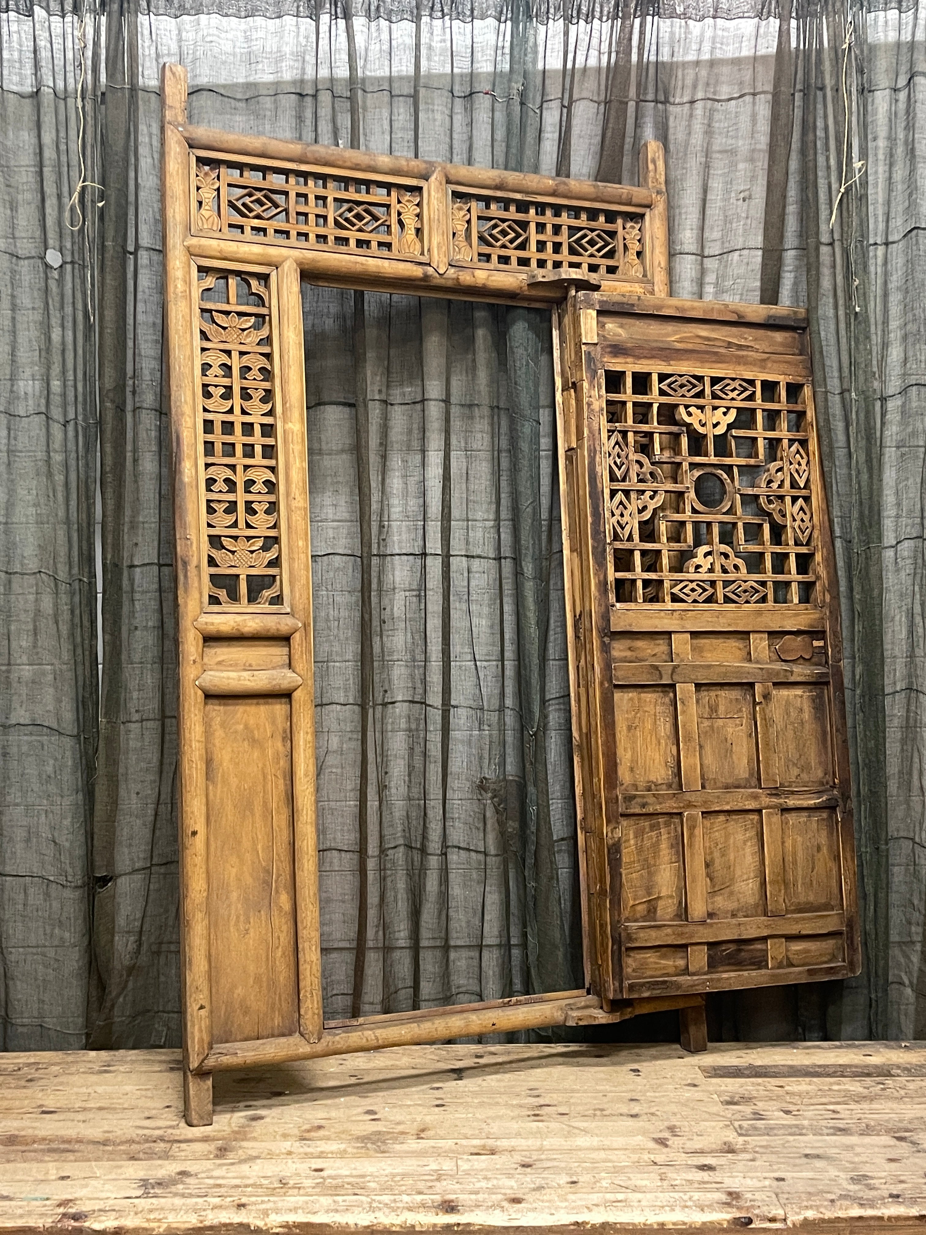 Antique Chinese Carved Courtyard Gate Panel - c.1900