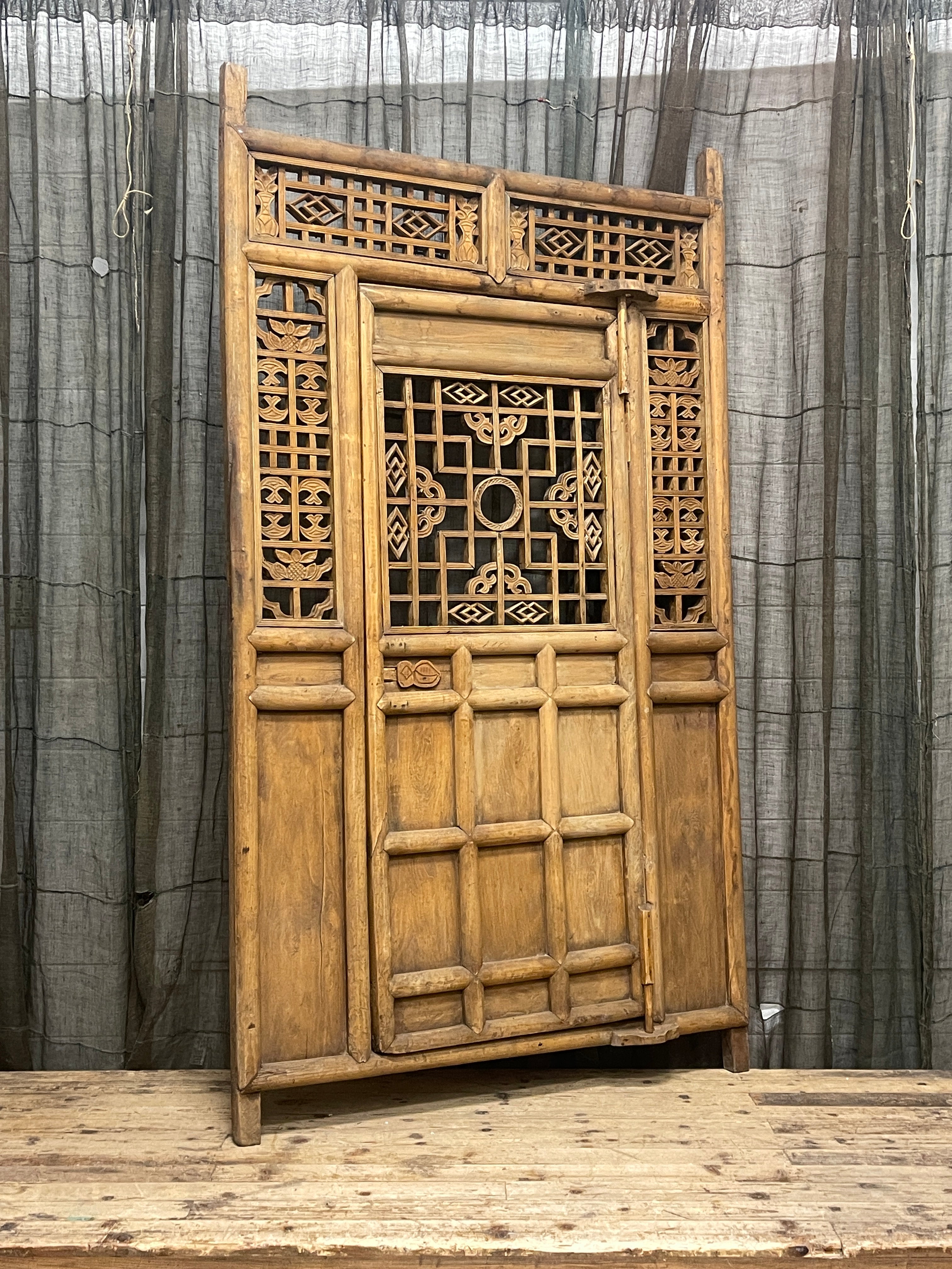 Antique Chinese Carved Courtyard Gate Panel - c.1900