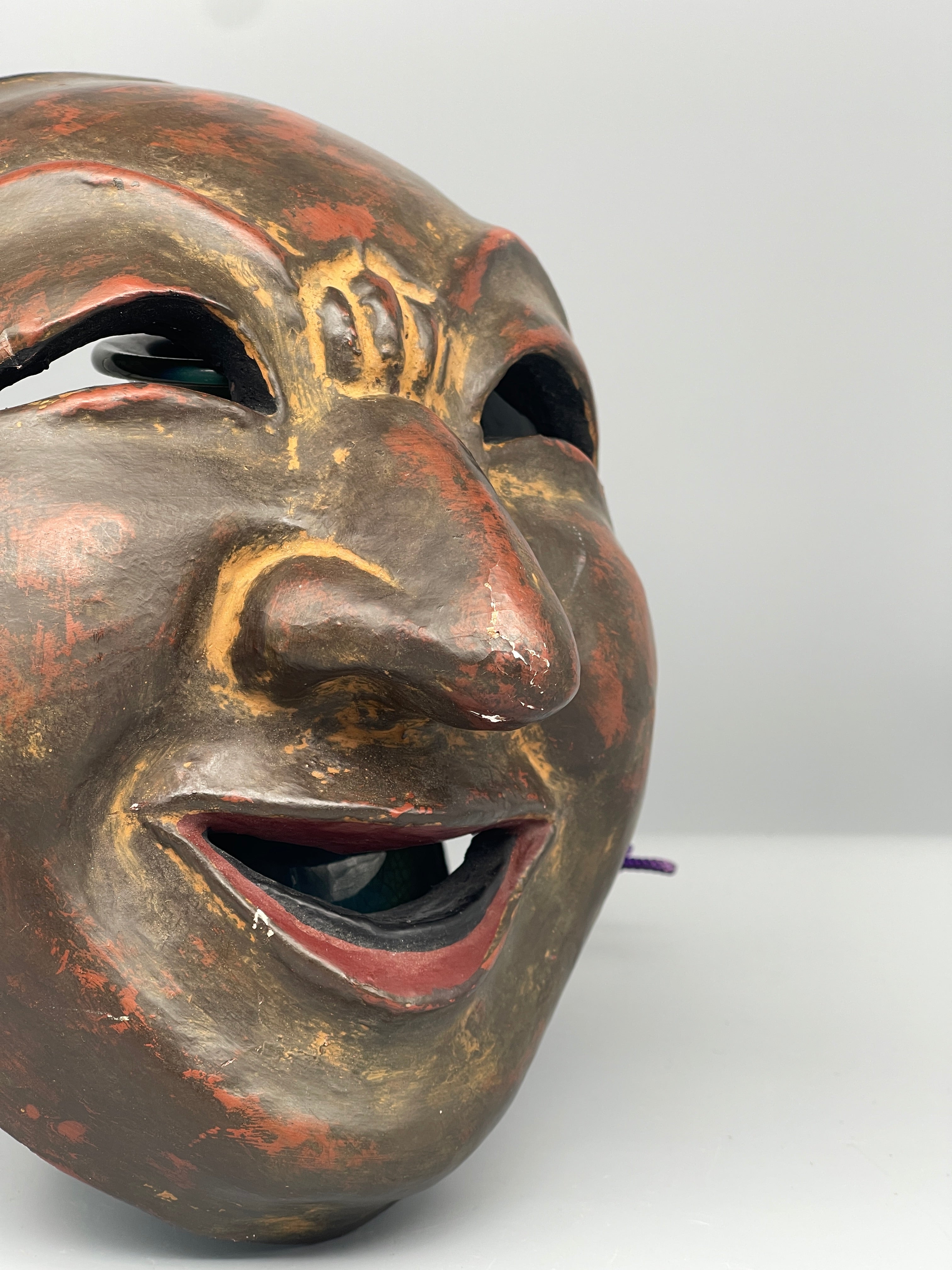 Vintage Japanese Bugaku mask, Jikyū, close up