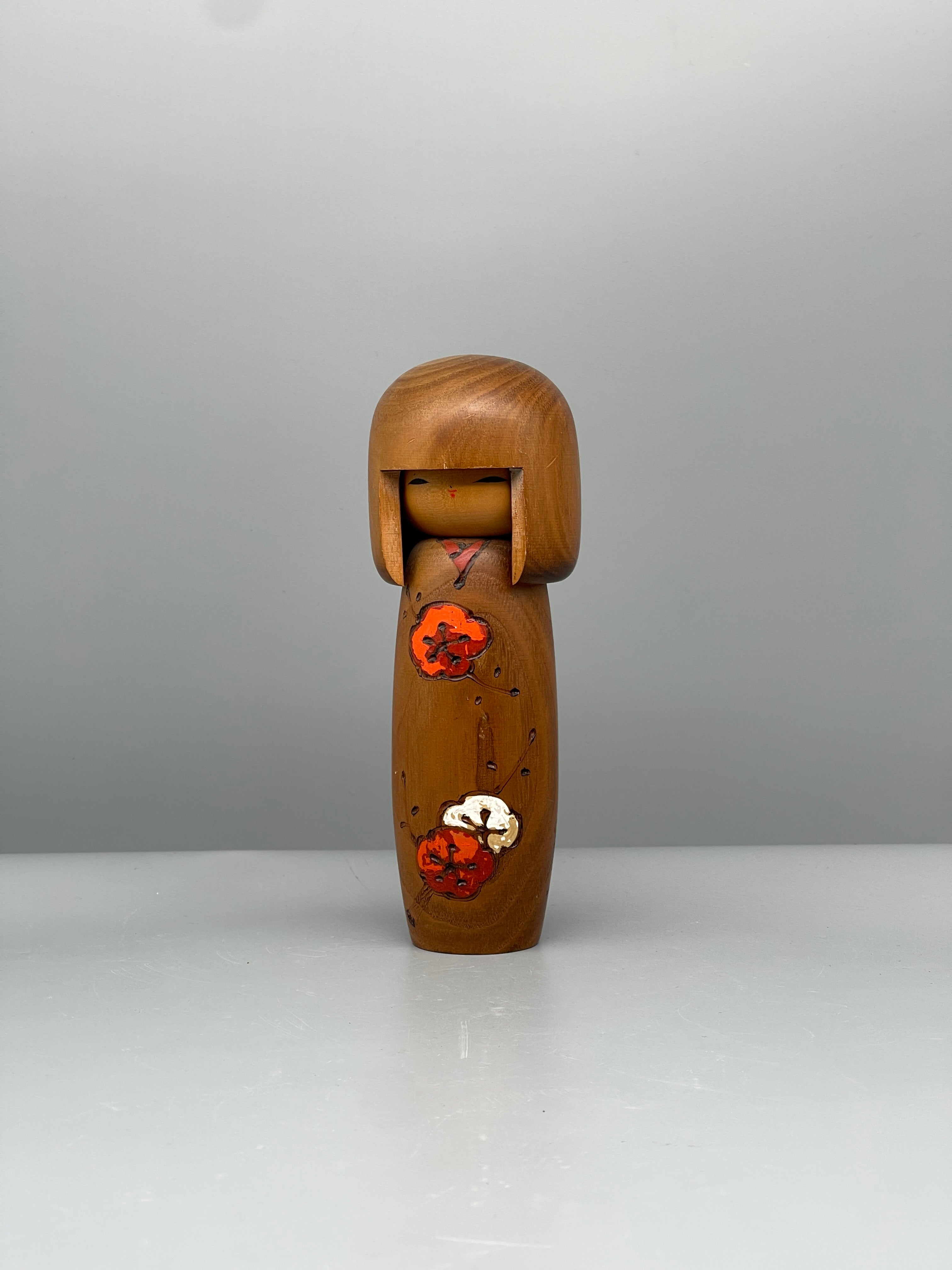 Vintage Japanese Sosaku Kokeshi Doll, Blossom Motif